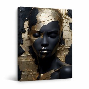 Gold Leaf Black Portrait Framed Canvas Wall Art