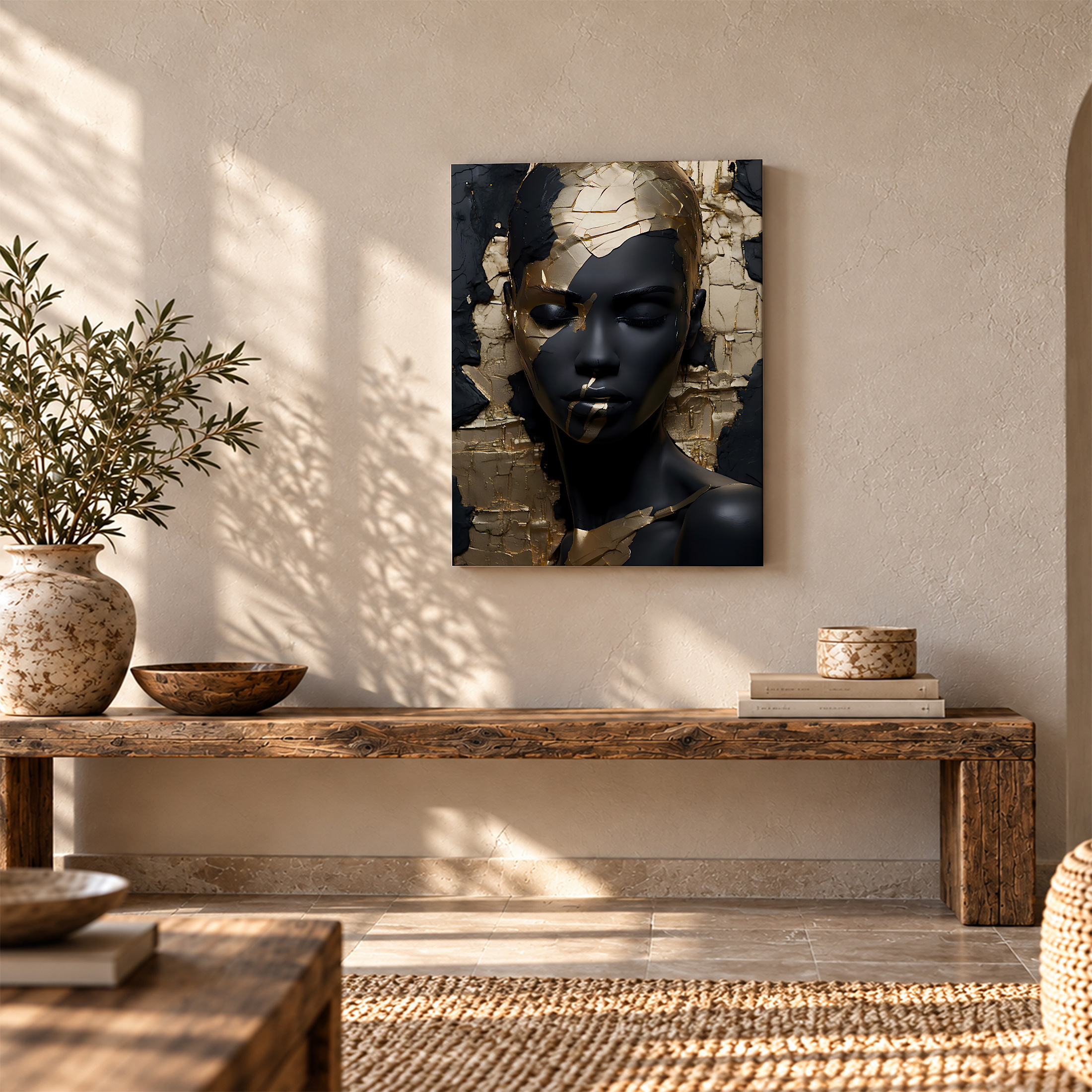 Gold Leaf Black Portrait Framed Canvas Wall Art - Image 5
