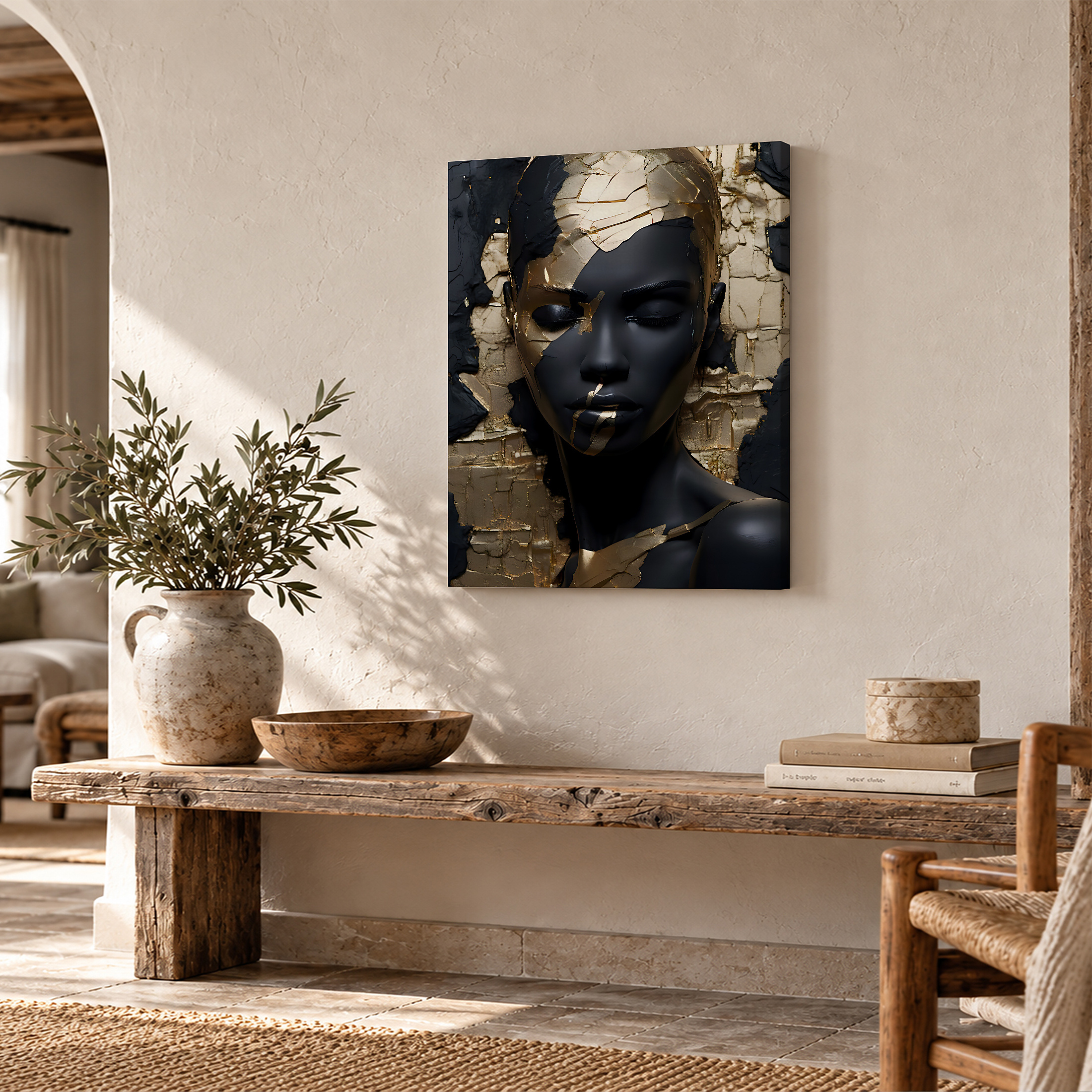 Gold Leaf Black Portrait Framed Canvas Wall Art - Image 2