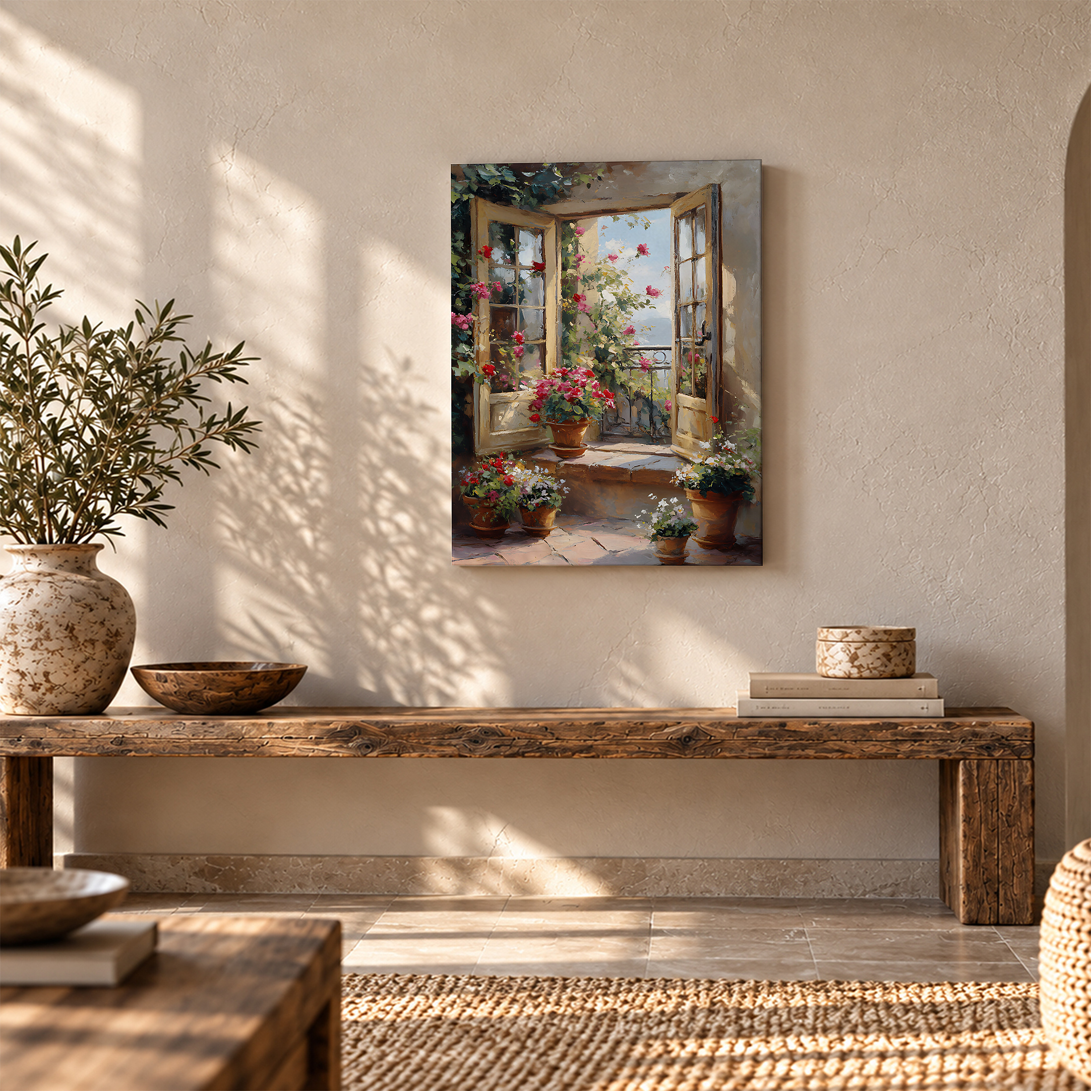 Sunlit French Window Garden Framed Canvas Wall Art - Ready to Hang - Image 5