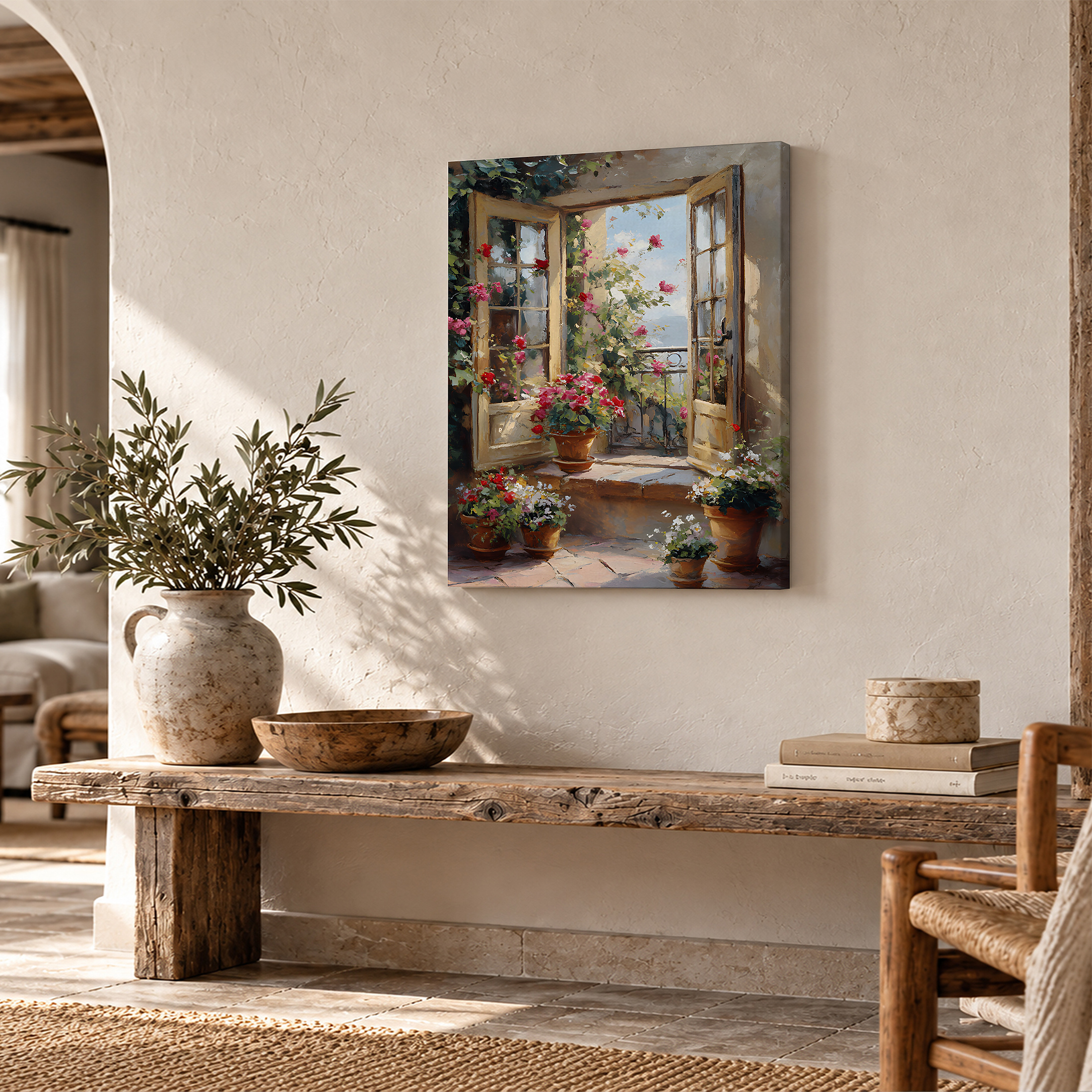 Sunlit French Window Garden Framed Canvas Wall Art - Ready to Hang - Image 2