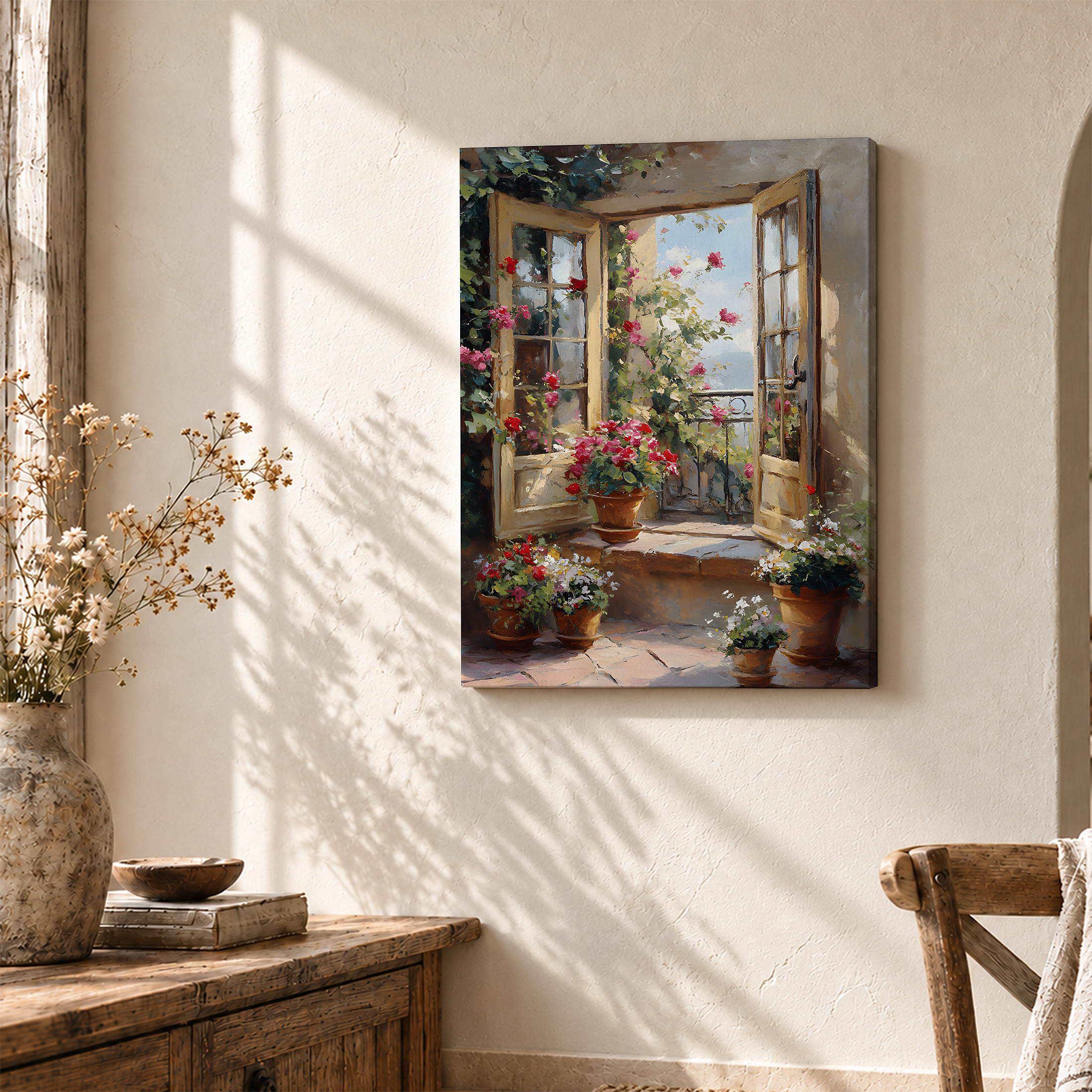 Sunlit French Window Garden Framed Canvas Wall Art - Ready to Hang - Image 3