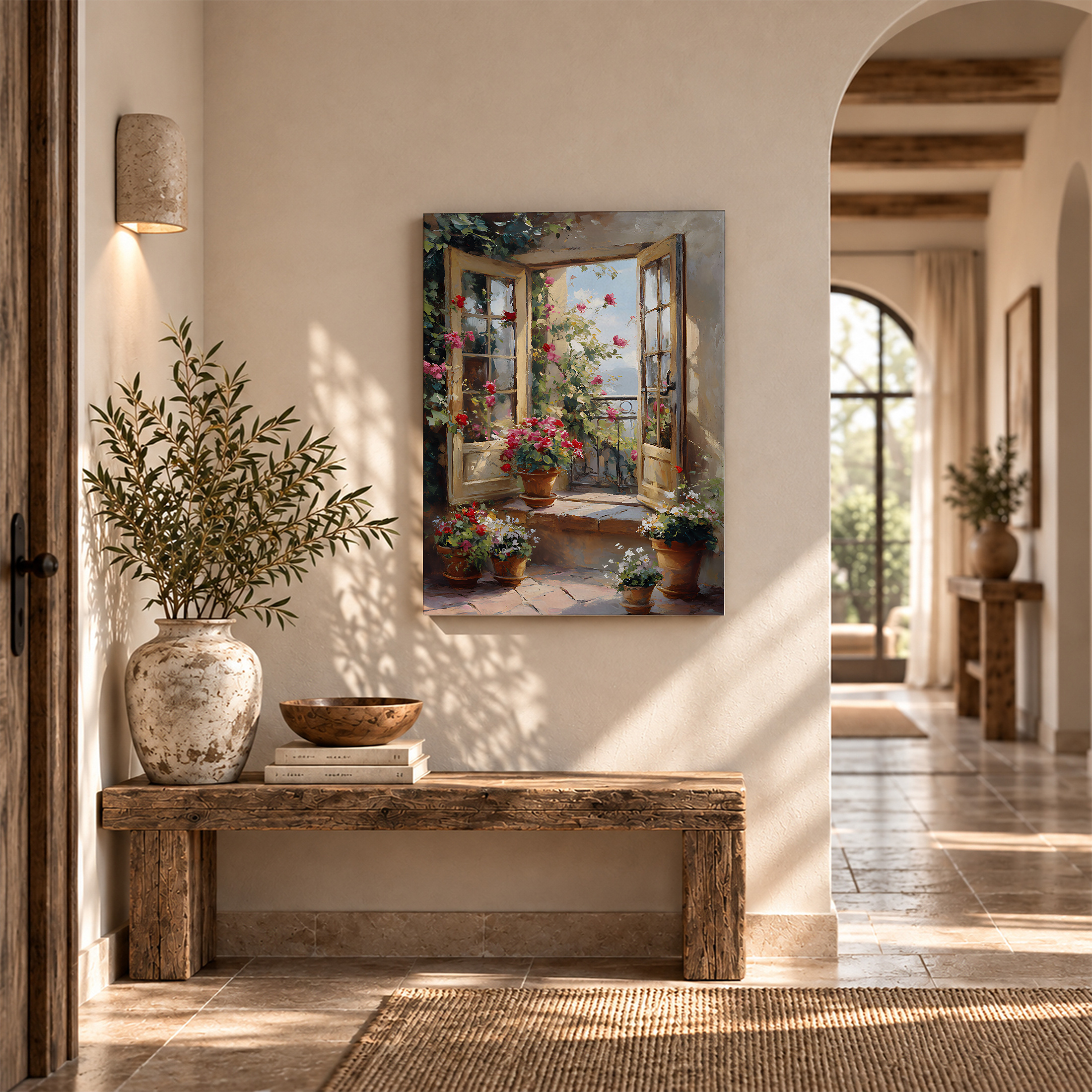 Sunlit French Window Garden Framed Canvas Wall Art - Ready to Hang - Image 6