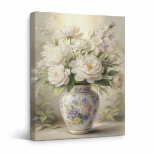 Vintage Floral Still Life Framed Canvas Wall Art - Ready to Hang