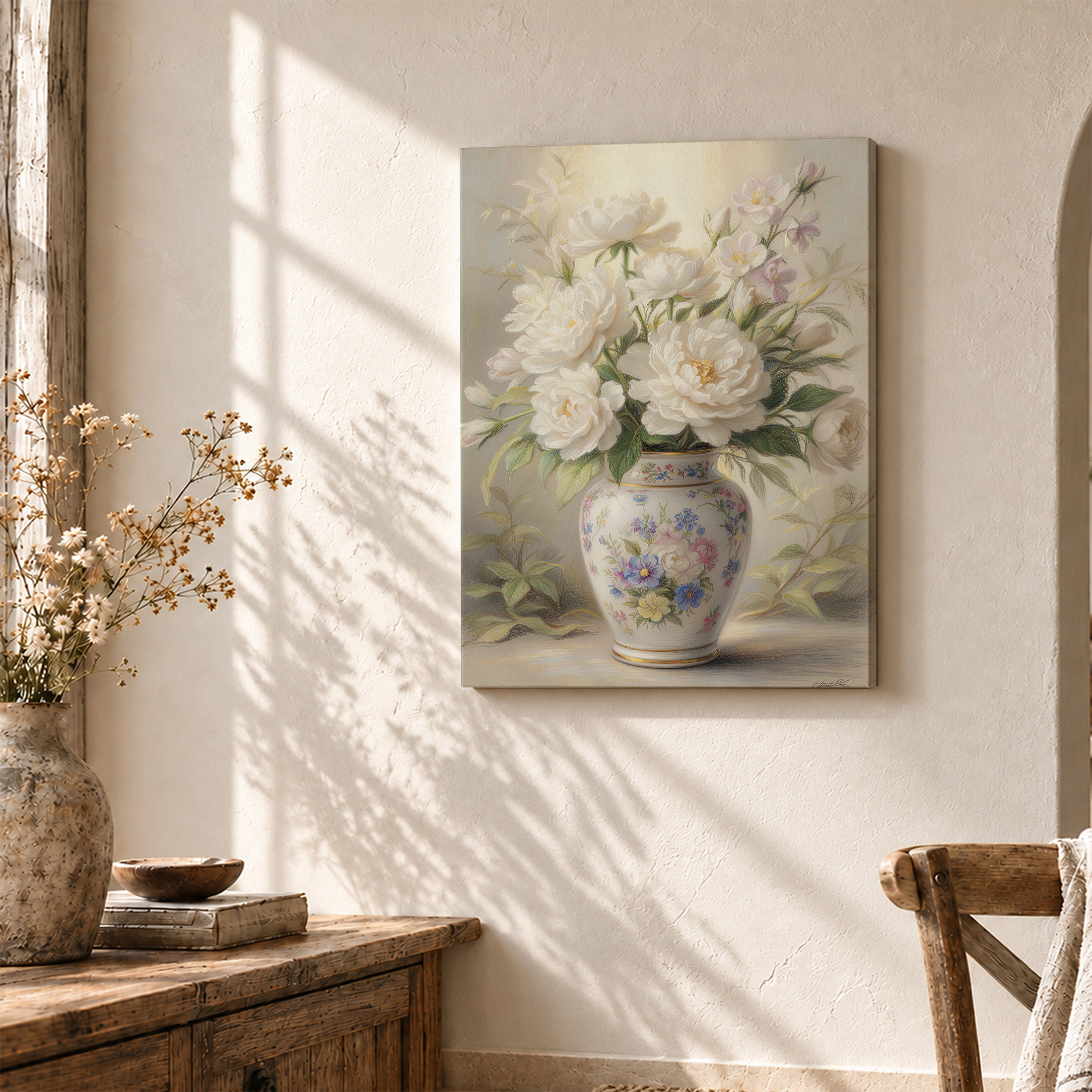 Vintage Floral Still Life Framed Canvas Wall Art - Ready to Hang - Image 3