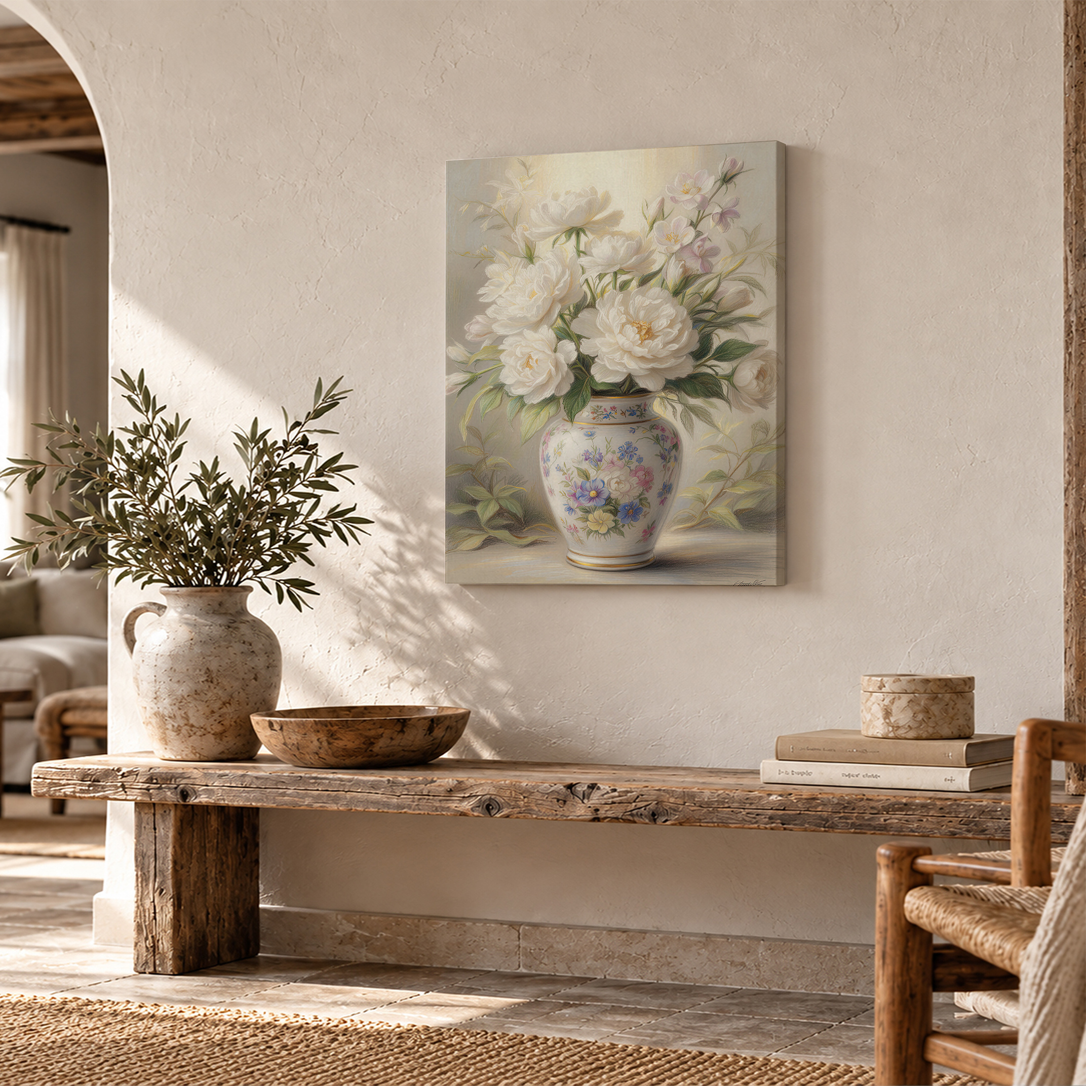 Vintage Floral Still Life Framed Canvas Wall Art - Ready to Hang - Image 2