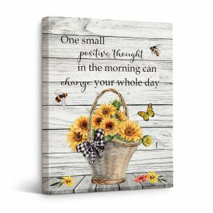 Sunflower Positive Thought Framed Canvas Wall Art - Rustic Home Decor