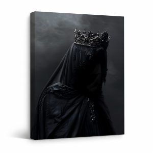 Mysterious Royal Black Crown Figure Framed Canvas Wall Art