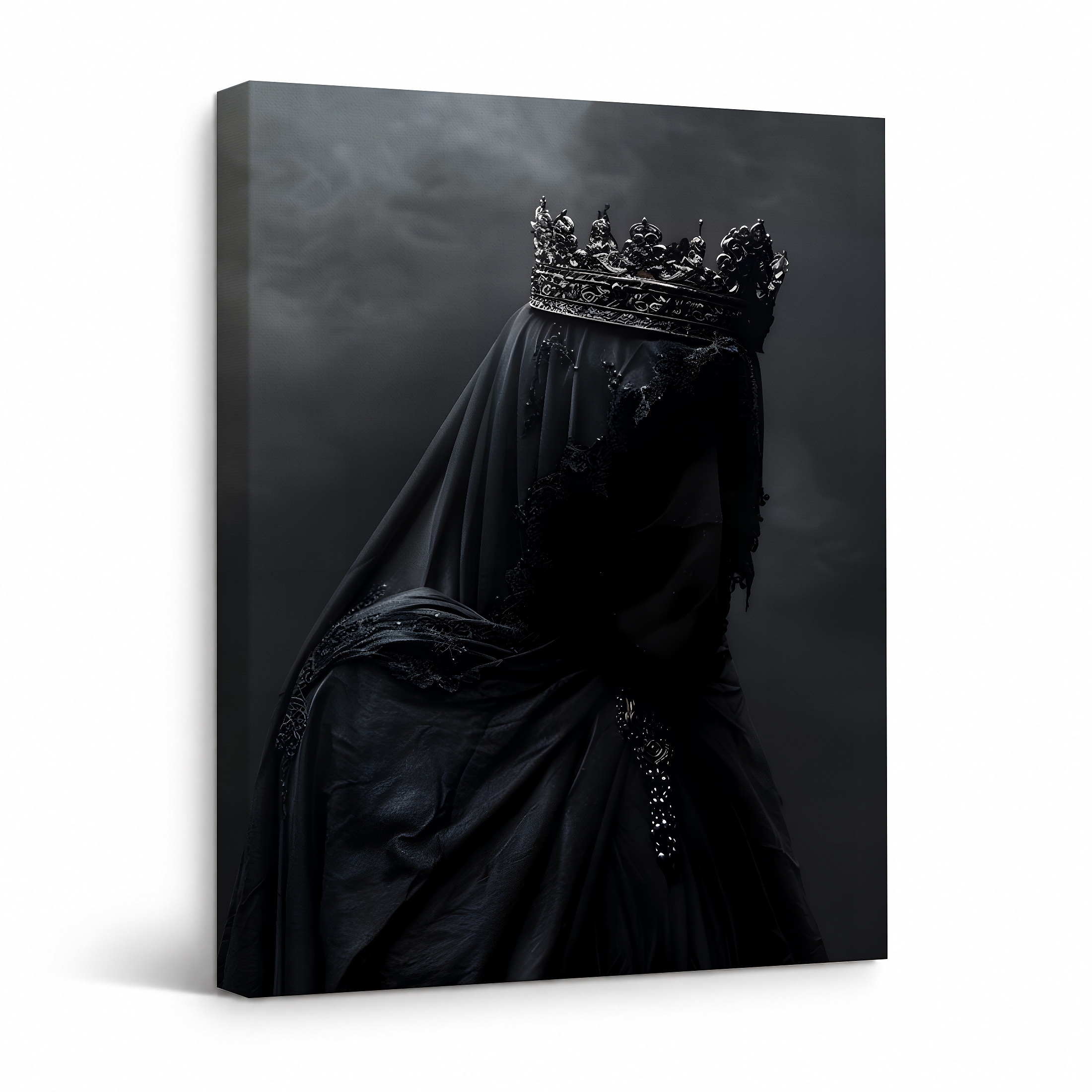 Mysterious Royal Black Crown Figure Framed Canvas Wall Art