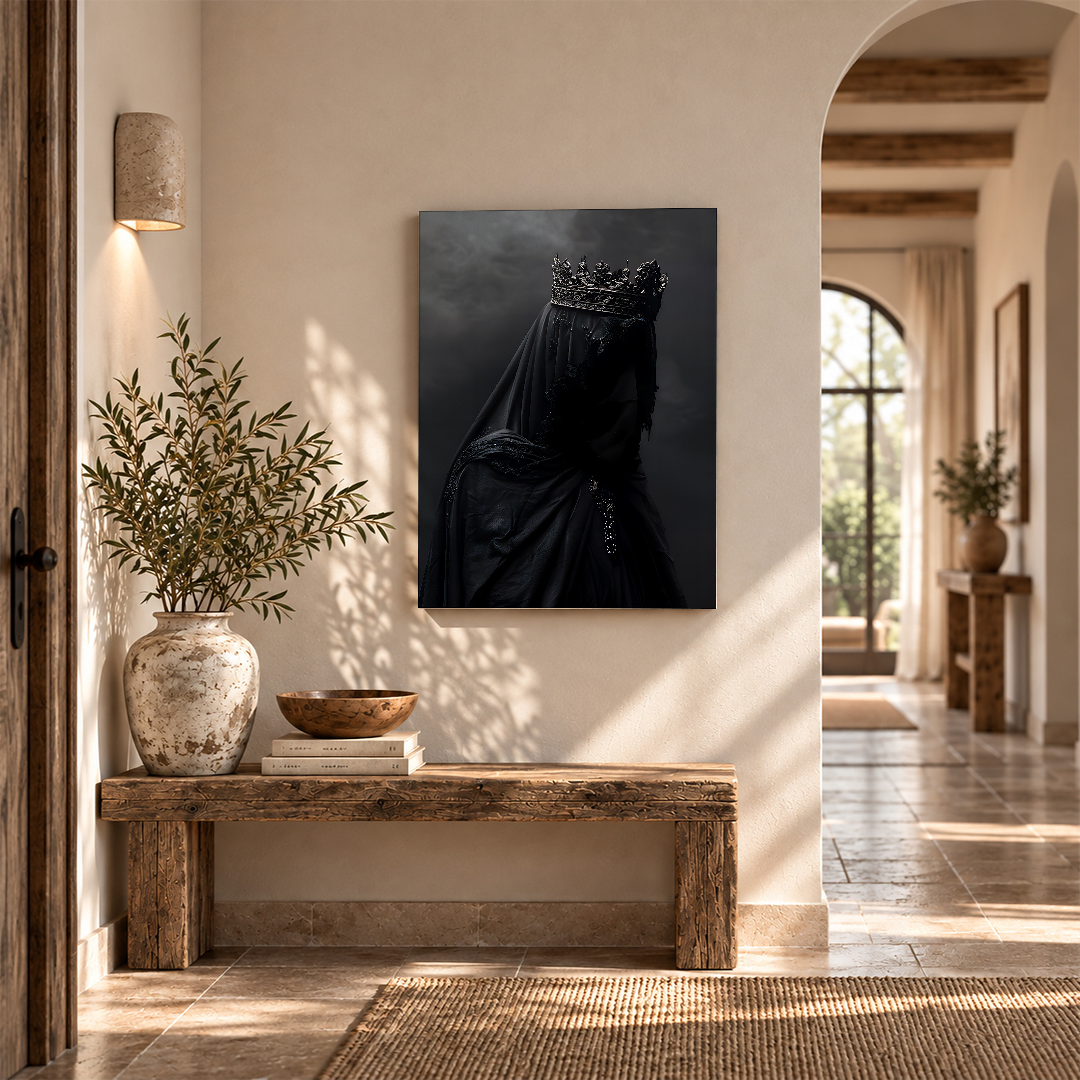 Mysterious Royal Black Crown Figure Framed Canvas Wall Art - Image 6