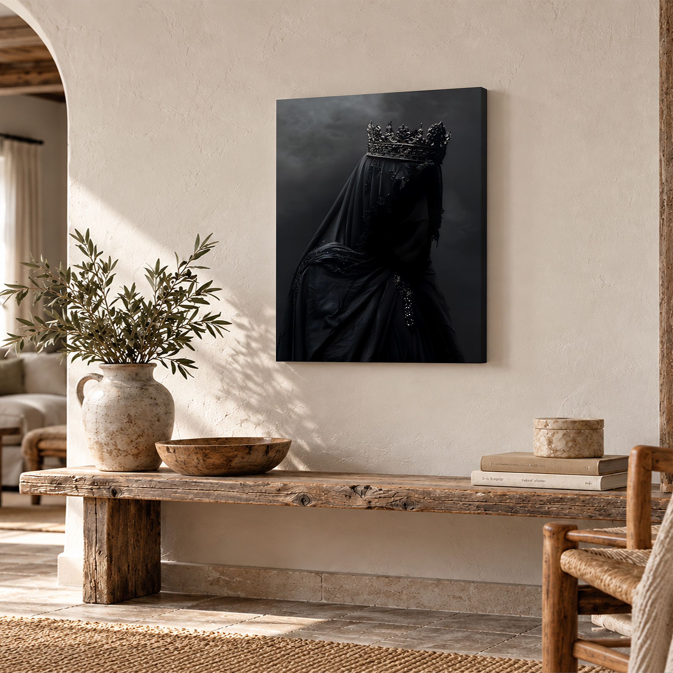 Mysterious Royal Black Crown Figure Framed Canvas Wall Art - Image 2
