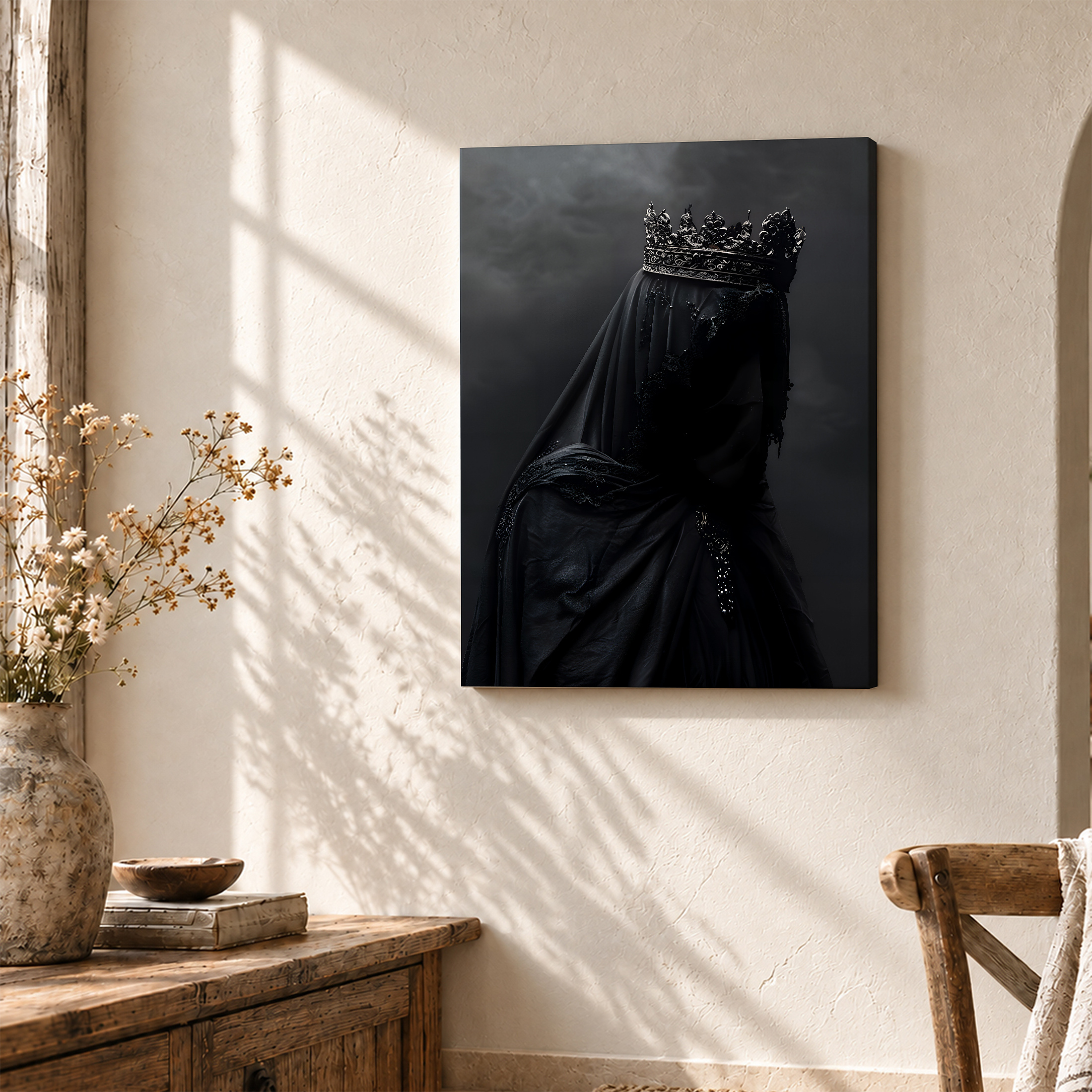 Mysterious Royal Black Crown Figure Framed Canvas Wall Art - Image 3