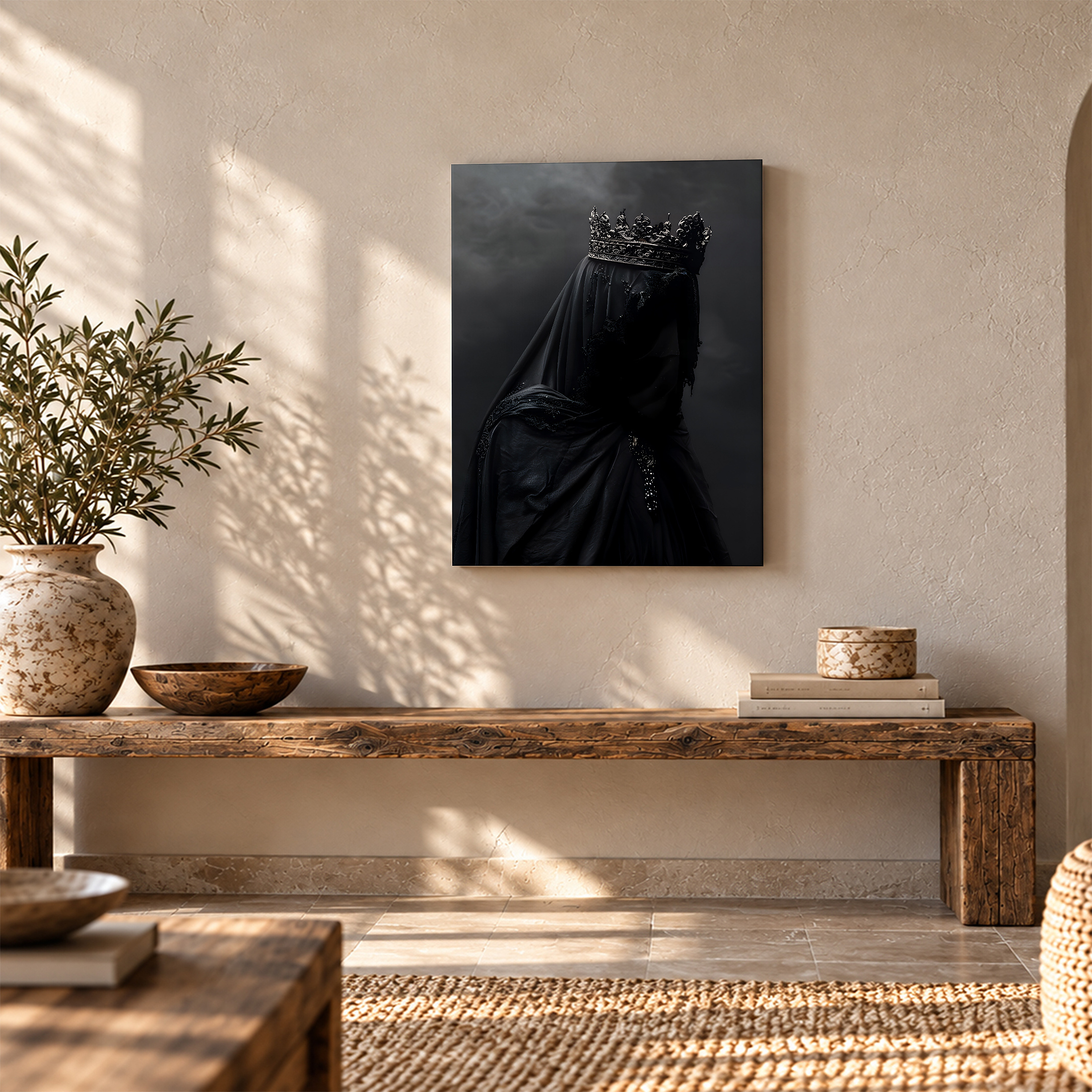 Mysterious Royal Black Crown Figure Framed Canvas Wall Art - Image 5