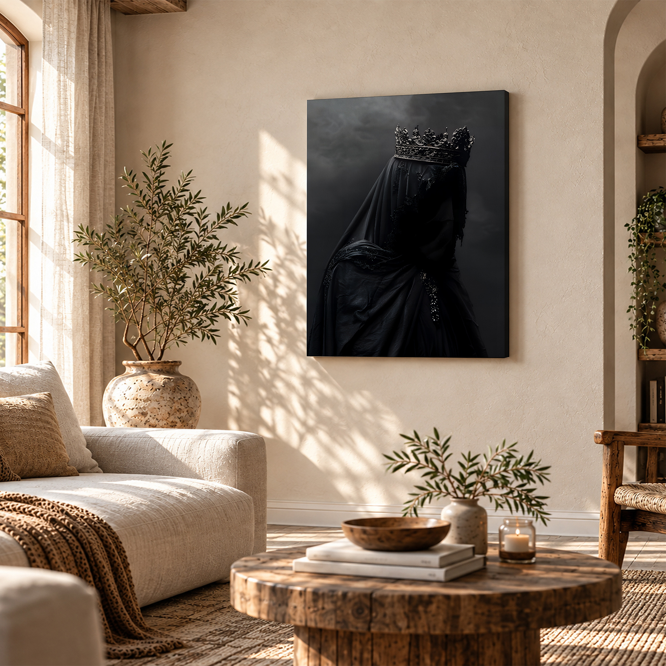 Mysterious Royal Black Crown Figure Framed Canvas Wall Art - Image 4