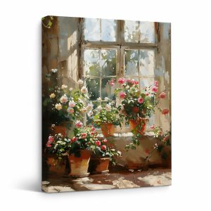 Sunlit Rose Window Garden Framed Canvas Wall Art