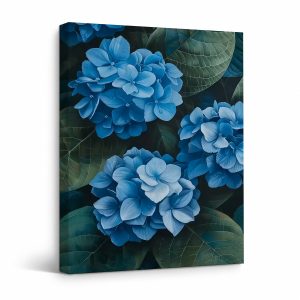 Blue Hydrangea Floral Framed Canvas Wall Art Ready to Hang