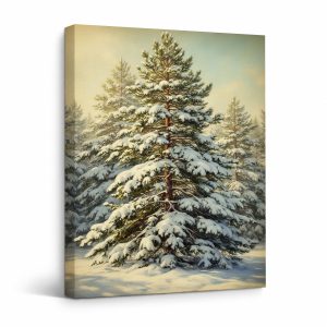 Snowy Pine Forest Framed Canvas Wall Art - Ready to Hang | Winter Decor