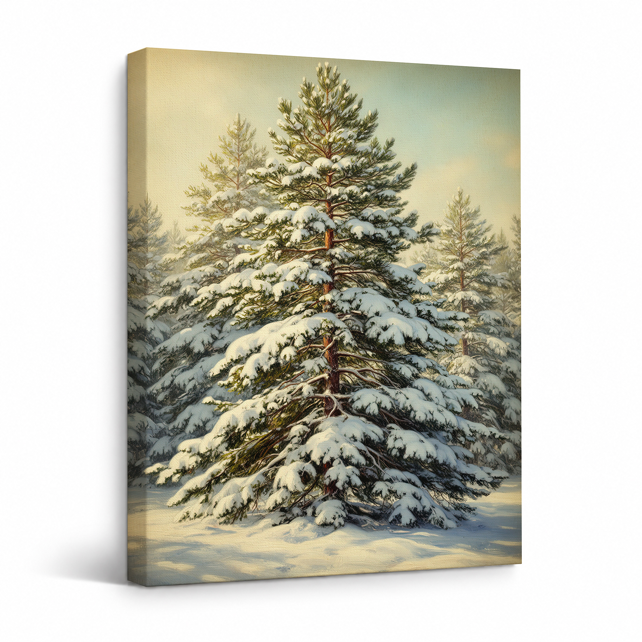 Snowy Pine Forest Framed Canvas Wall Art - Ready to Hang | Winter Decor