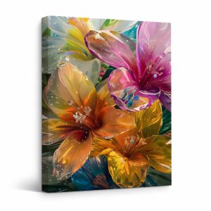 Glossy Tropical Hibiscus Floral Framed Canvas Wall Art