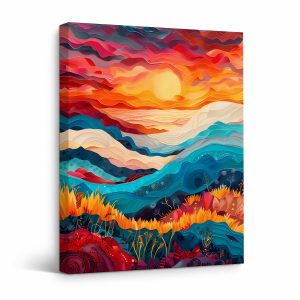 Vibrant Sunset Landscape Framed Canvas Wall Art