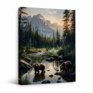 Mountain Bear River Sunset Framed Canvas Wall Art