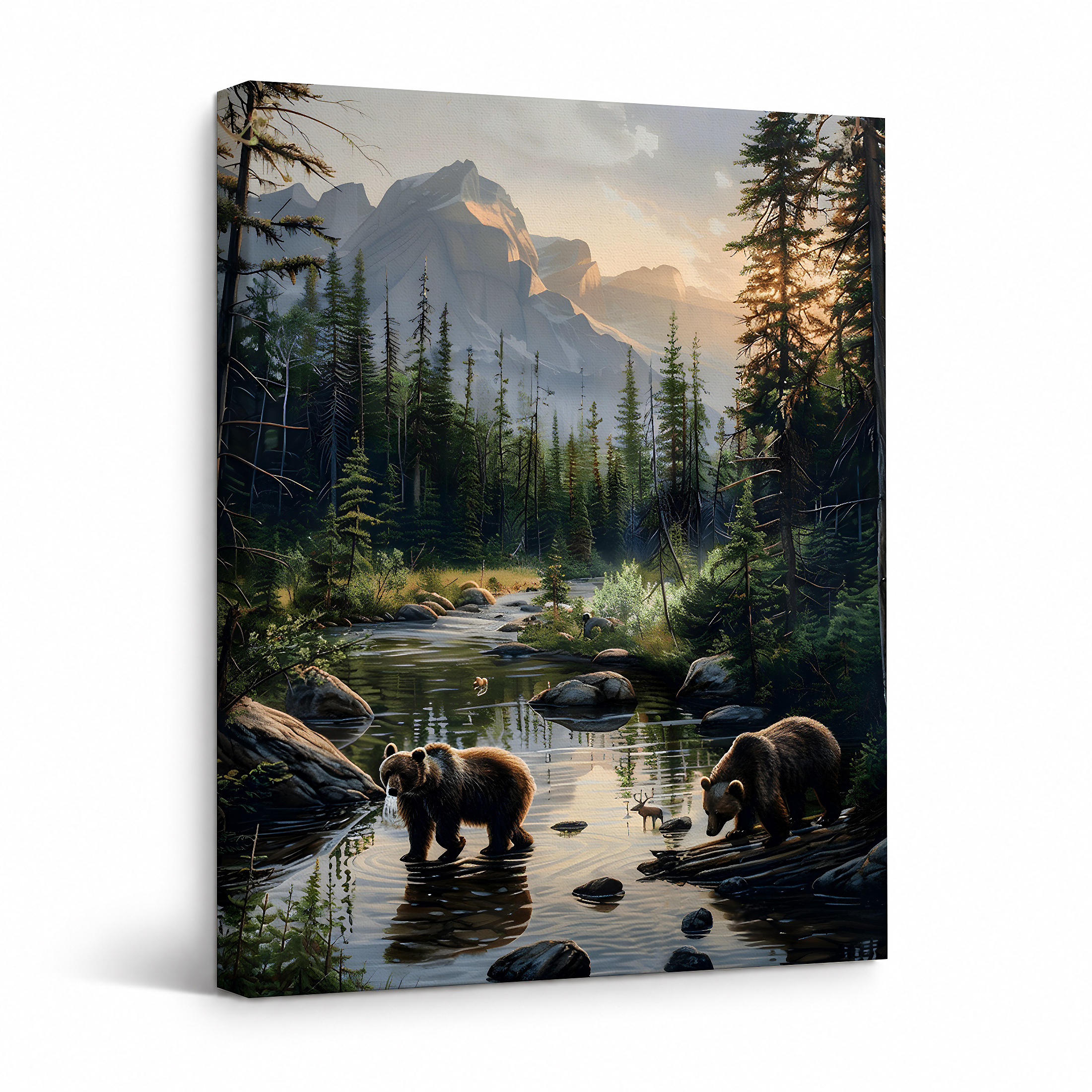 Mountain Bear River Sunset Framed Canvas Wall Art