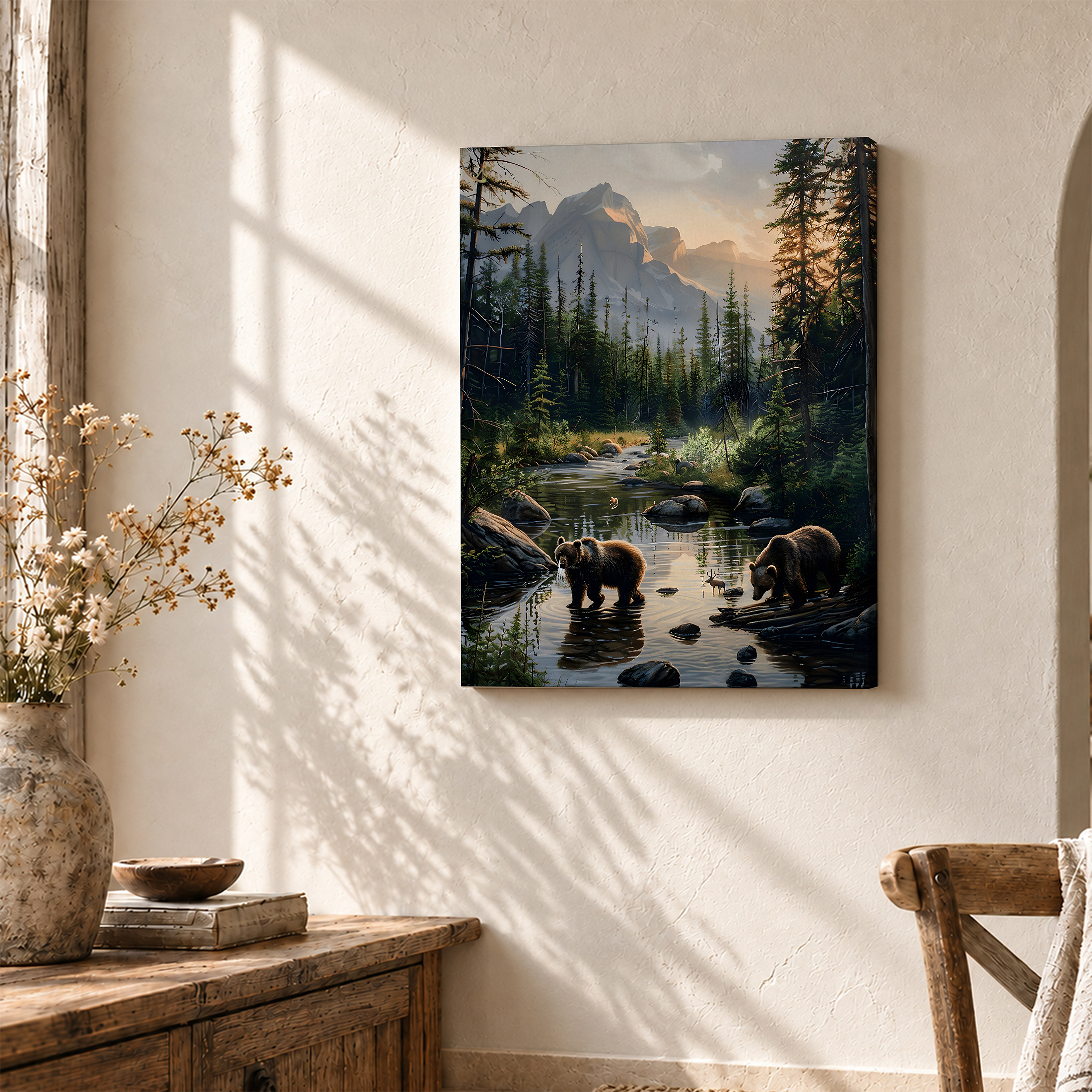 Mountain Bear River Sunset Framed Canvas Wall Art - Image 3