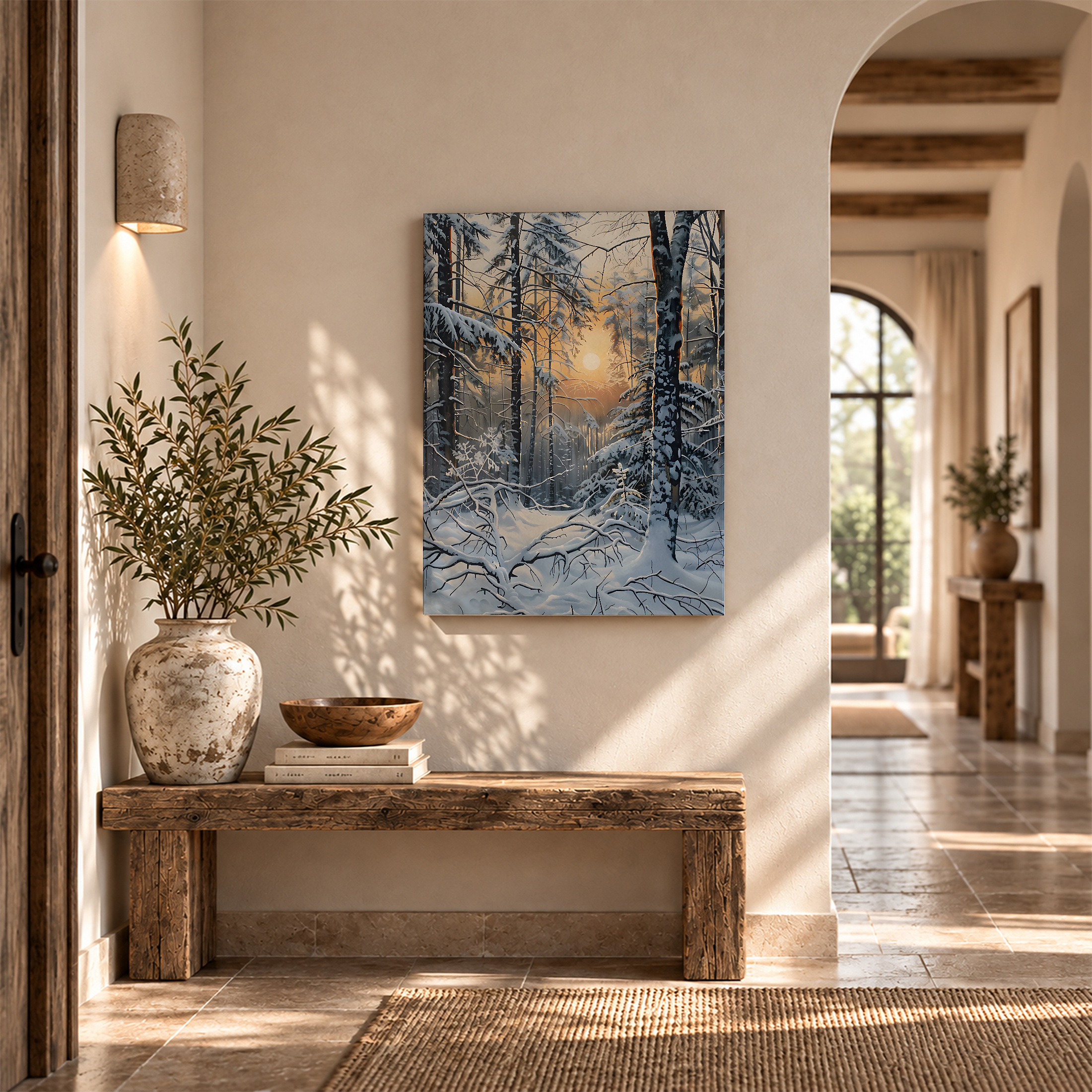 Snowy Forest Sunrise Framed Canvas Wall Art - Ready to Hang - Image 6