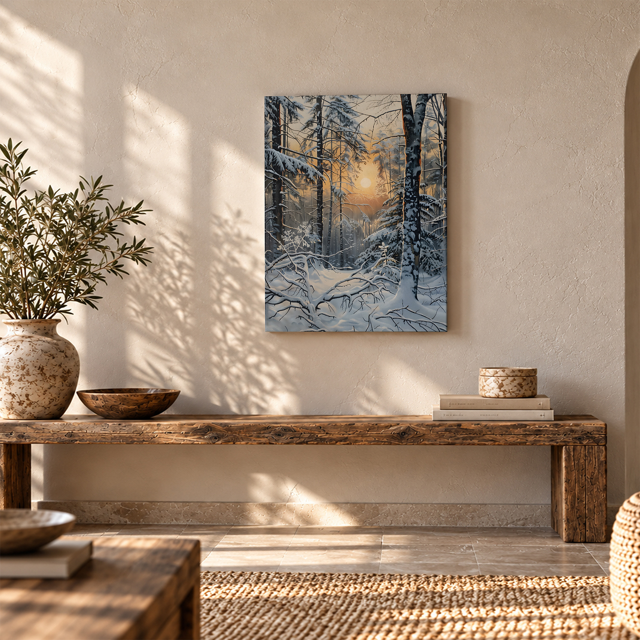 Snowy Forest Sunrise Framed Canvas Wall Art - Ready to Hang - Image 5