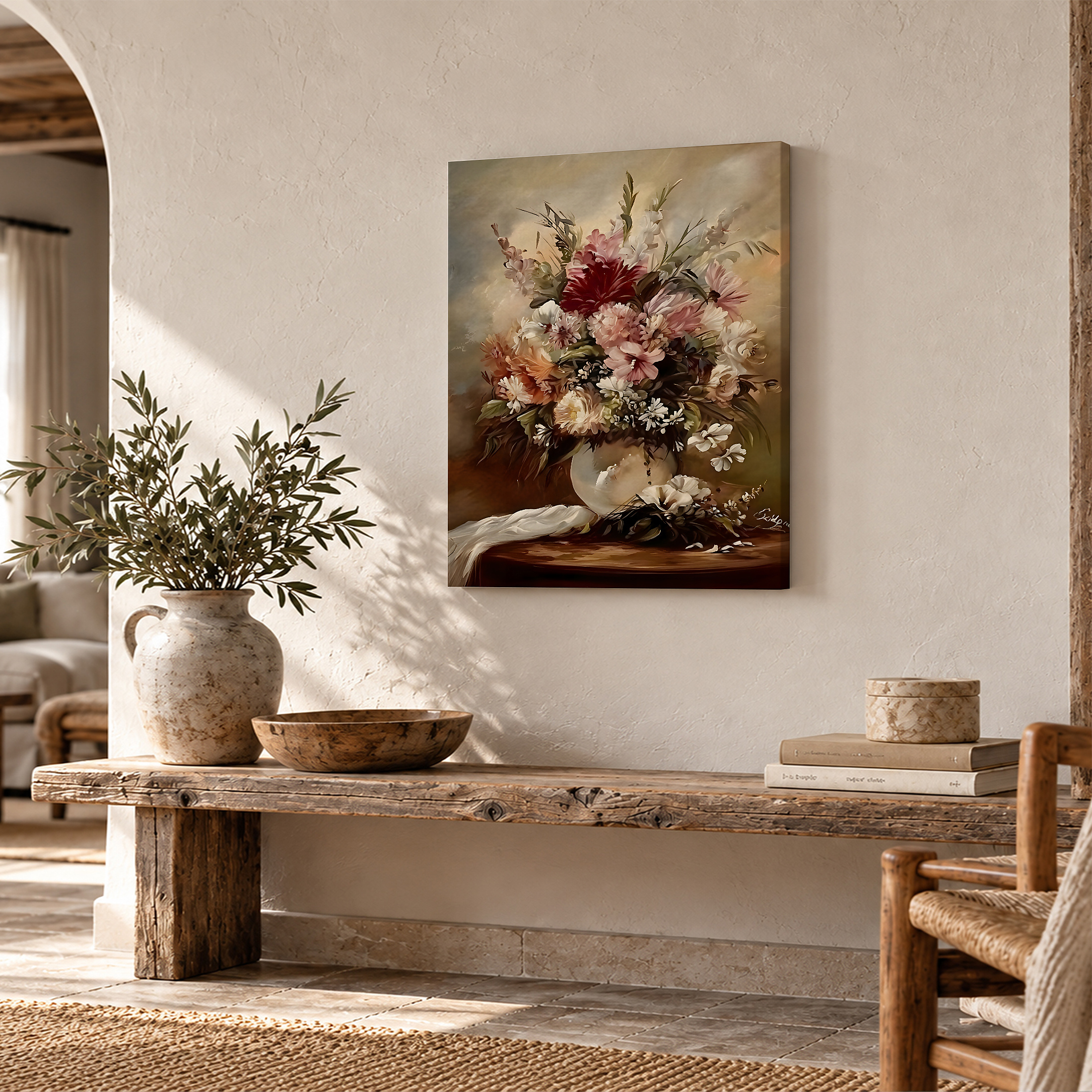 Romantic Floral Still Life Framed Canvas Wall Art - Ready to Hang - Image 2