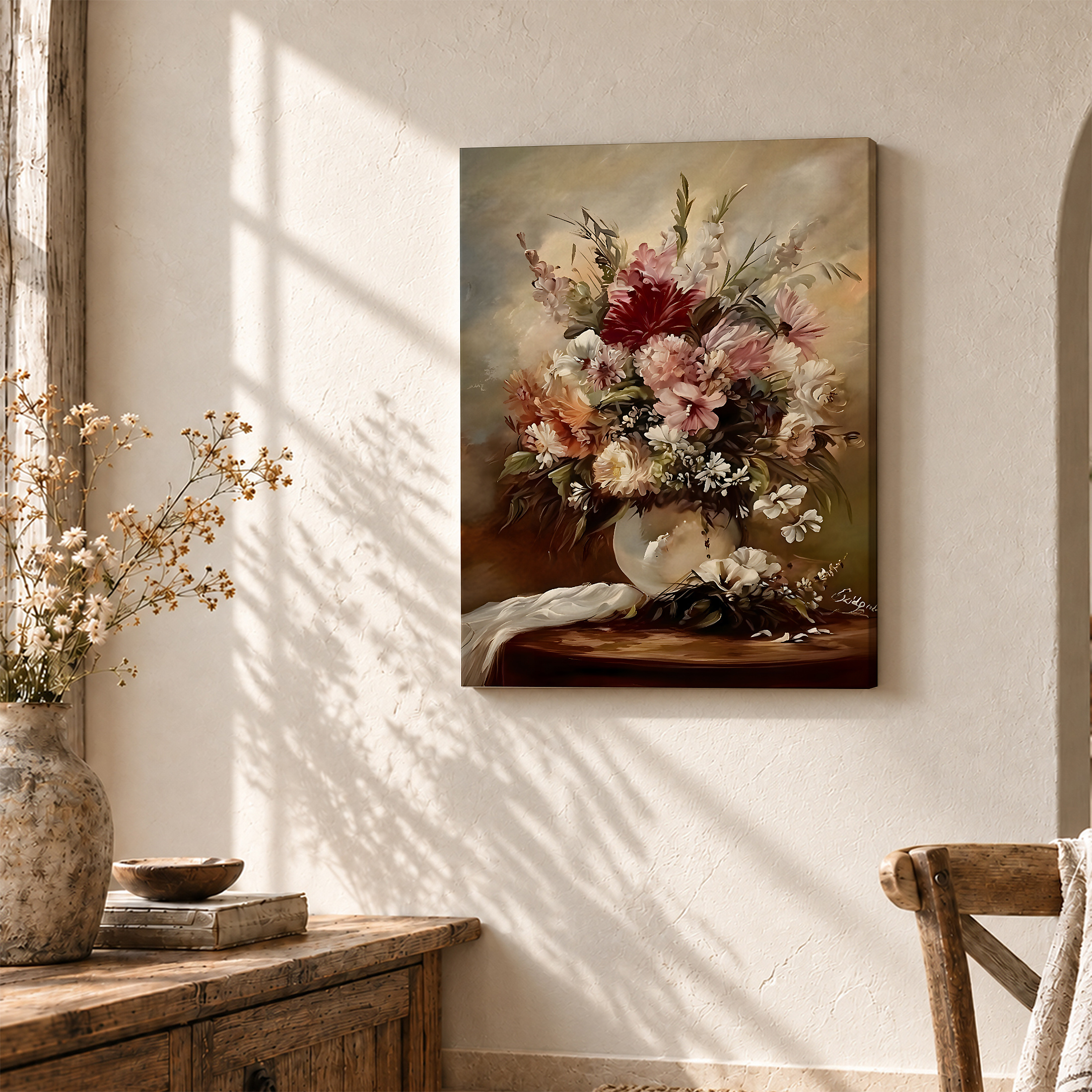 Romantic Floral Still Life Framed Canvas Wall Art - Ready to Hang - Image 3