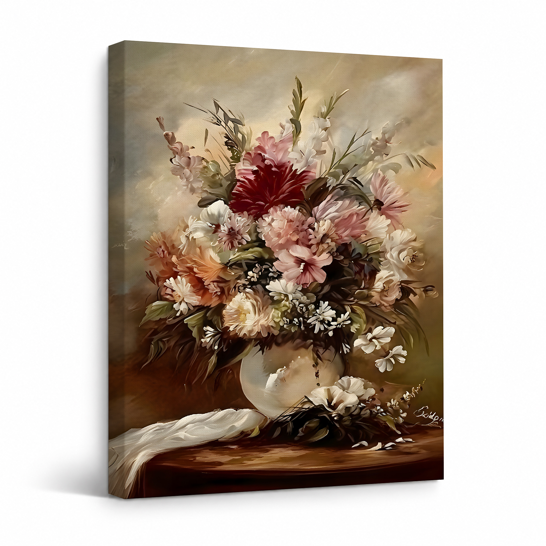Romantic Floral Still Life Framed Canvas Wall Art - Ready to Hang