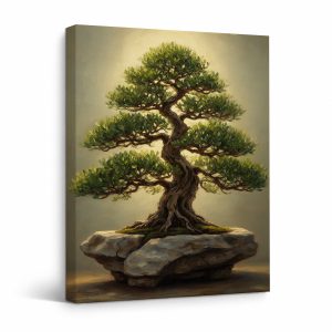 Serene Bonsai Tree Framed Canvas Wall Art - Ready to Hang