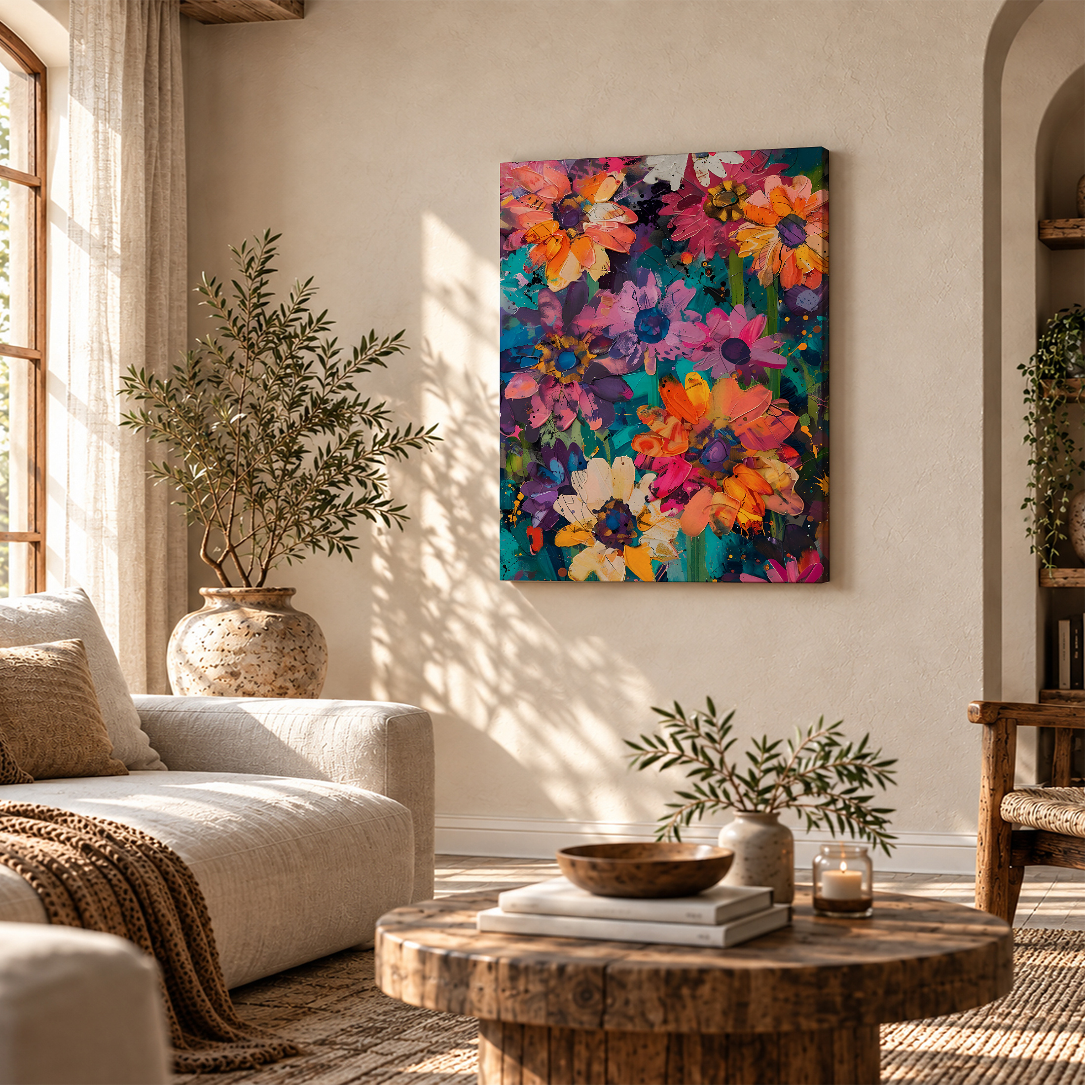 Vibrant Floral Abstract Framed Canvas Wall Art - Image 4