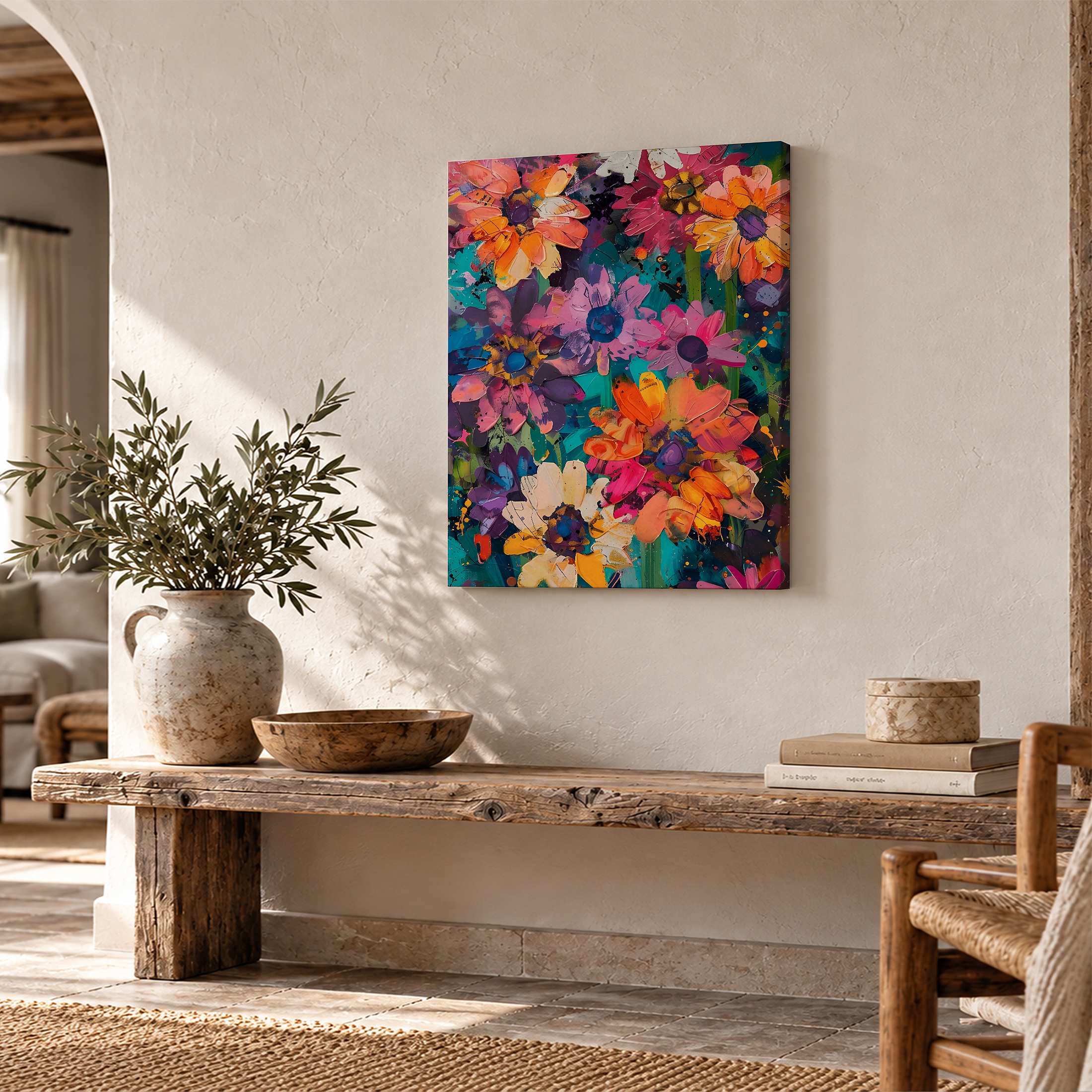 Vibrant Floral Abstract Framed Canvas Wall Art - Image 2