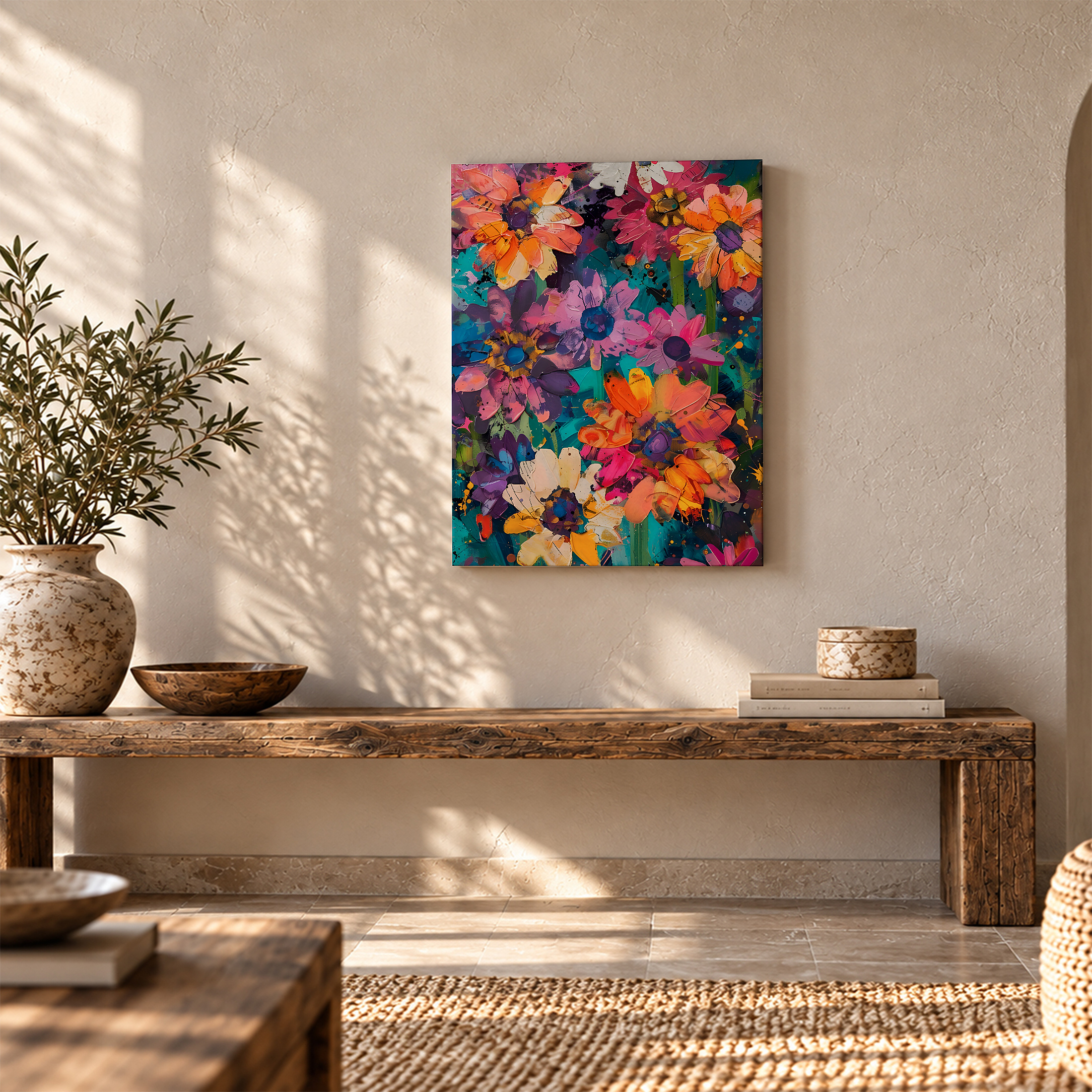 Vibrant Floral Abstract Framed Canvas Wall Art - Image 5