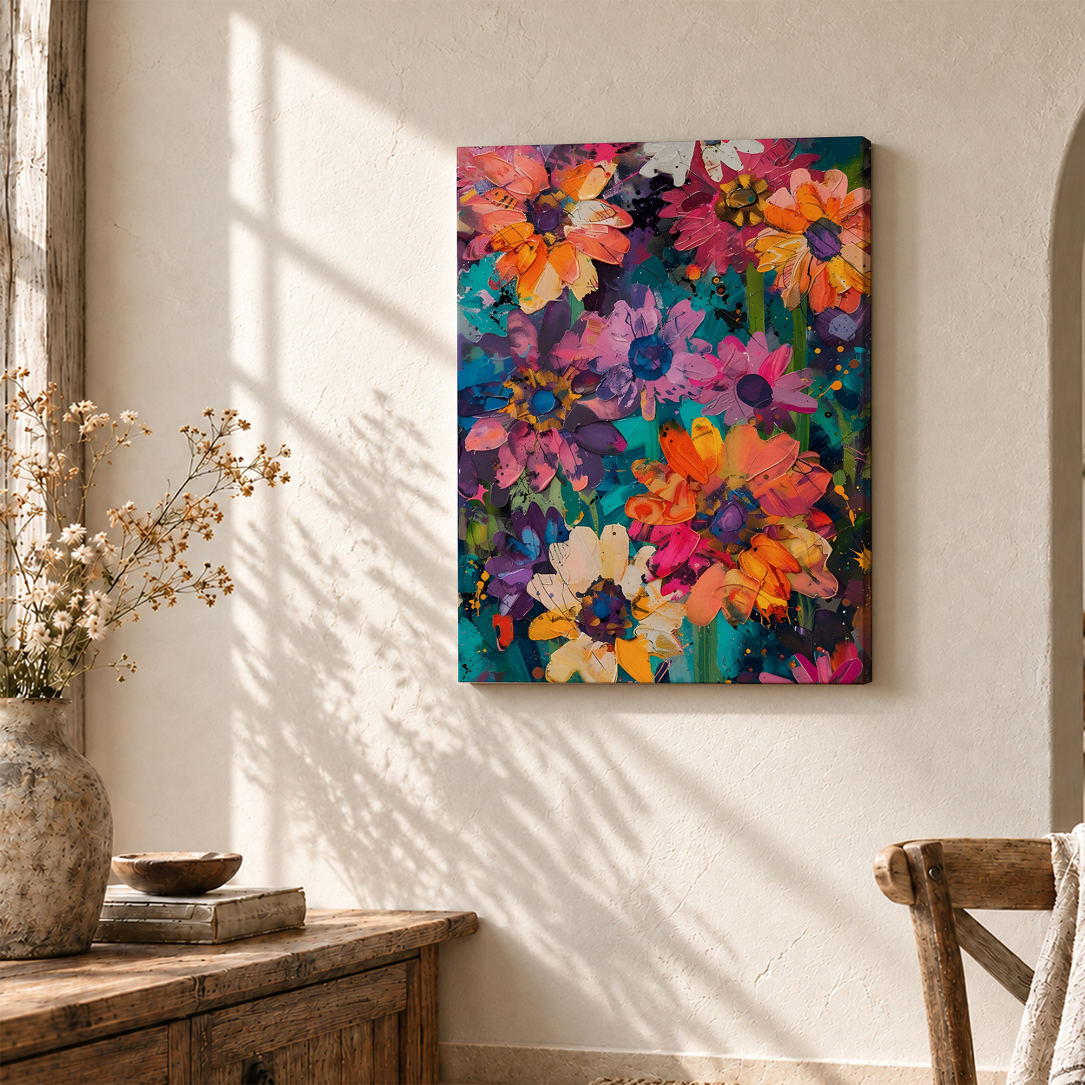 Vibrant Floral Abstract Framed Canvas Wall Art - Image 3