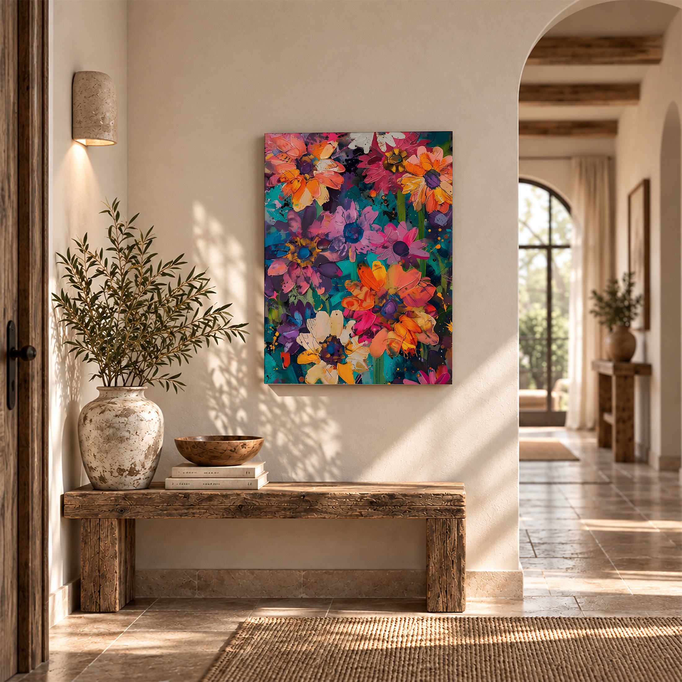 Vibrant Floral Abstract Framed Canvas Wall Art - Image 6