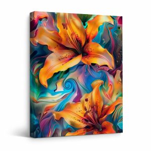 Vibrant Abstract Lilies Framed Canvas Wall Art
