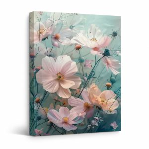 Soft Pink Cosmos Floral Framed Canvas Wall Art