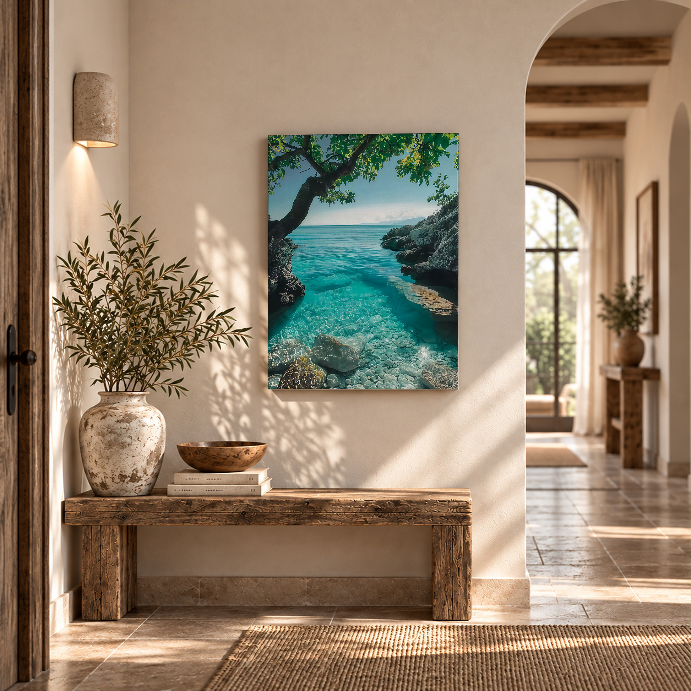 Tropical Ocean Cove Framed Canvas Wall Art - Ready to Hang - Image 6
