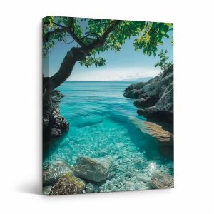 Tropical Ocean Cove Framed Canvas Wall Art - Ready to Hang