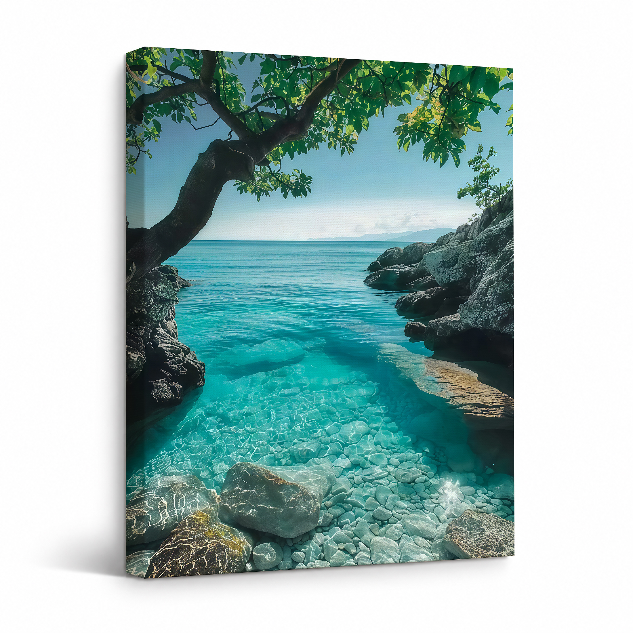 Tropical Ocean Cove Framed Canvas Wall Art - Ready to Hang
