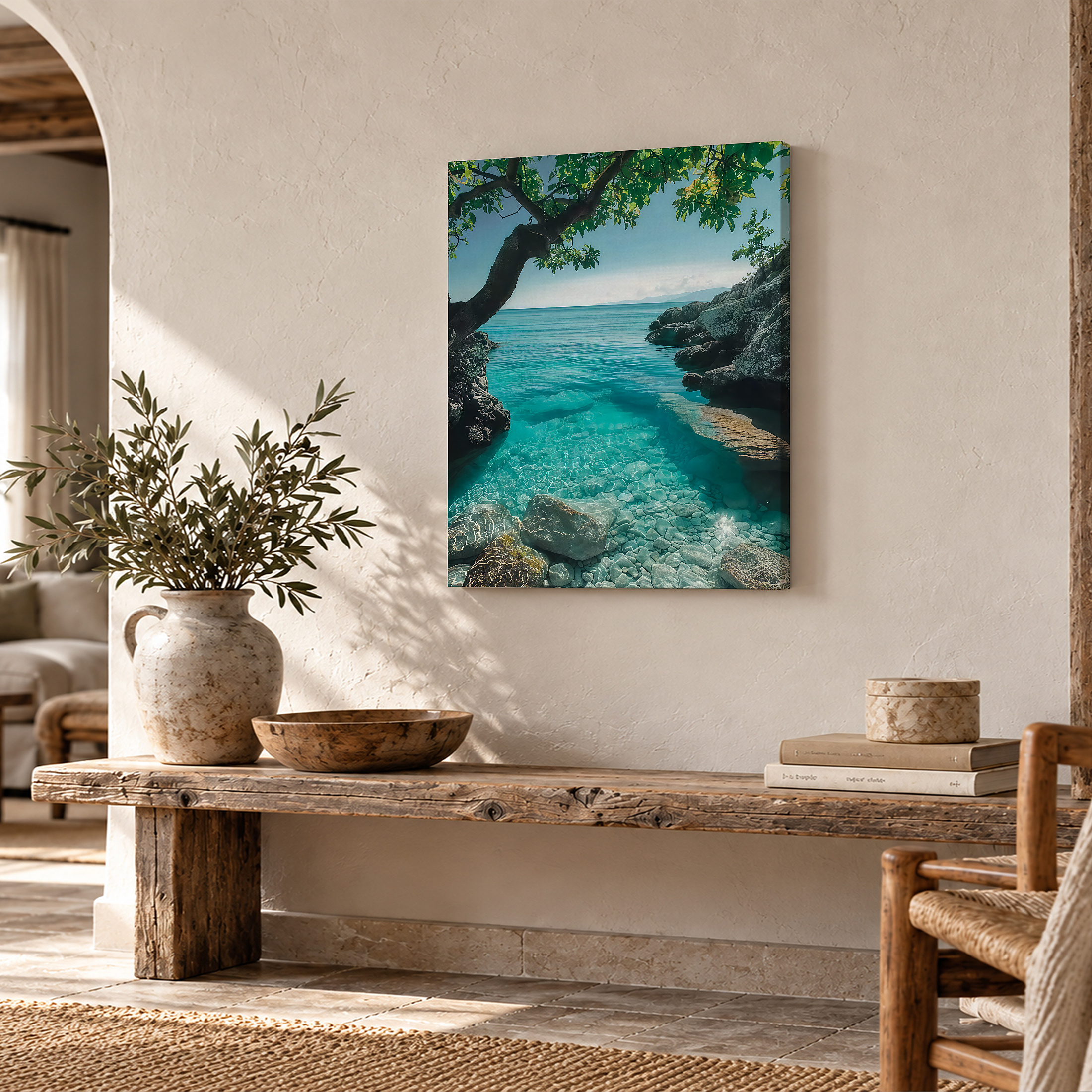 Tropical Ocean Cove Framed Canvas Wall Art - Ready to Hang - Image 2