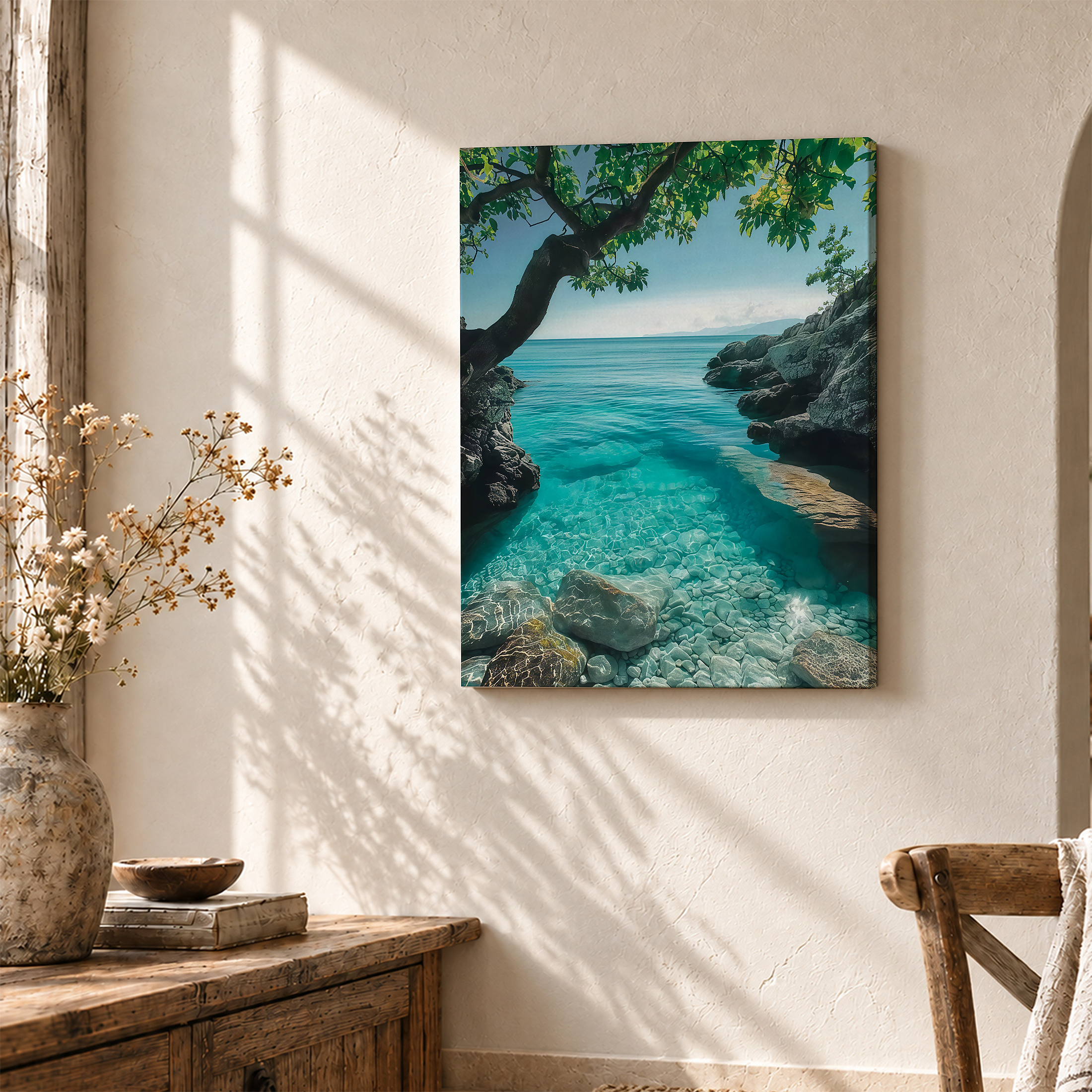 Tropical Ocean Cove Framed Canvas Wall Art - Ready to Hang - Image 3