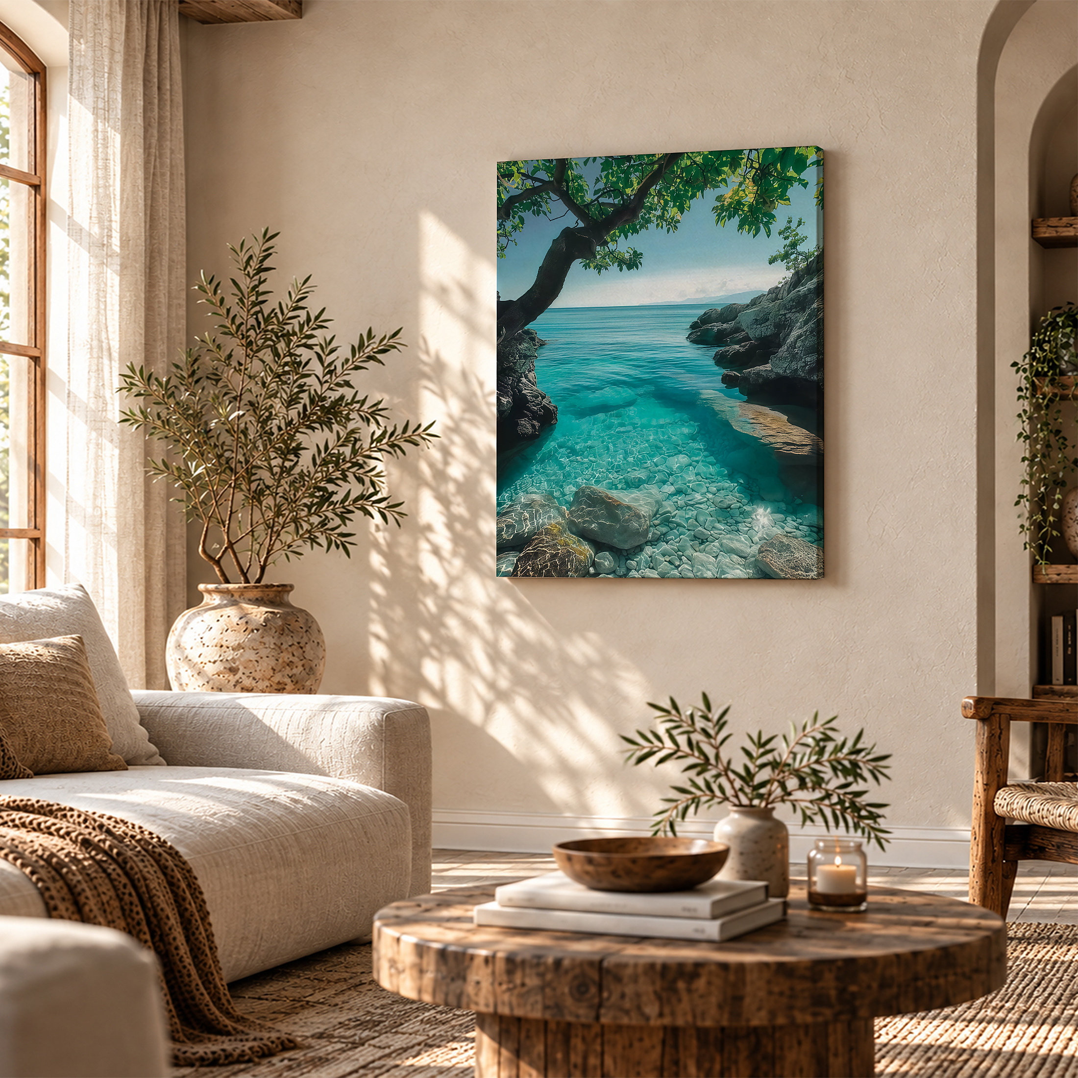 Tropical Ocean Cove Framed Canvas Wall Art - Ready to Hang - Image 4