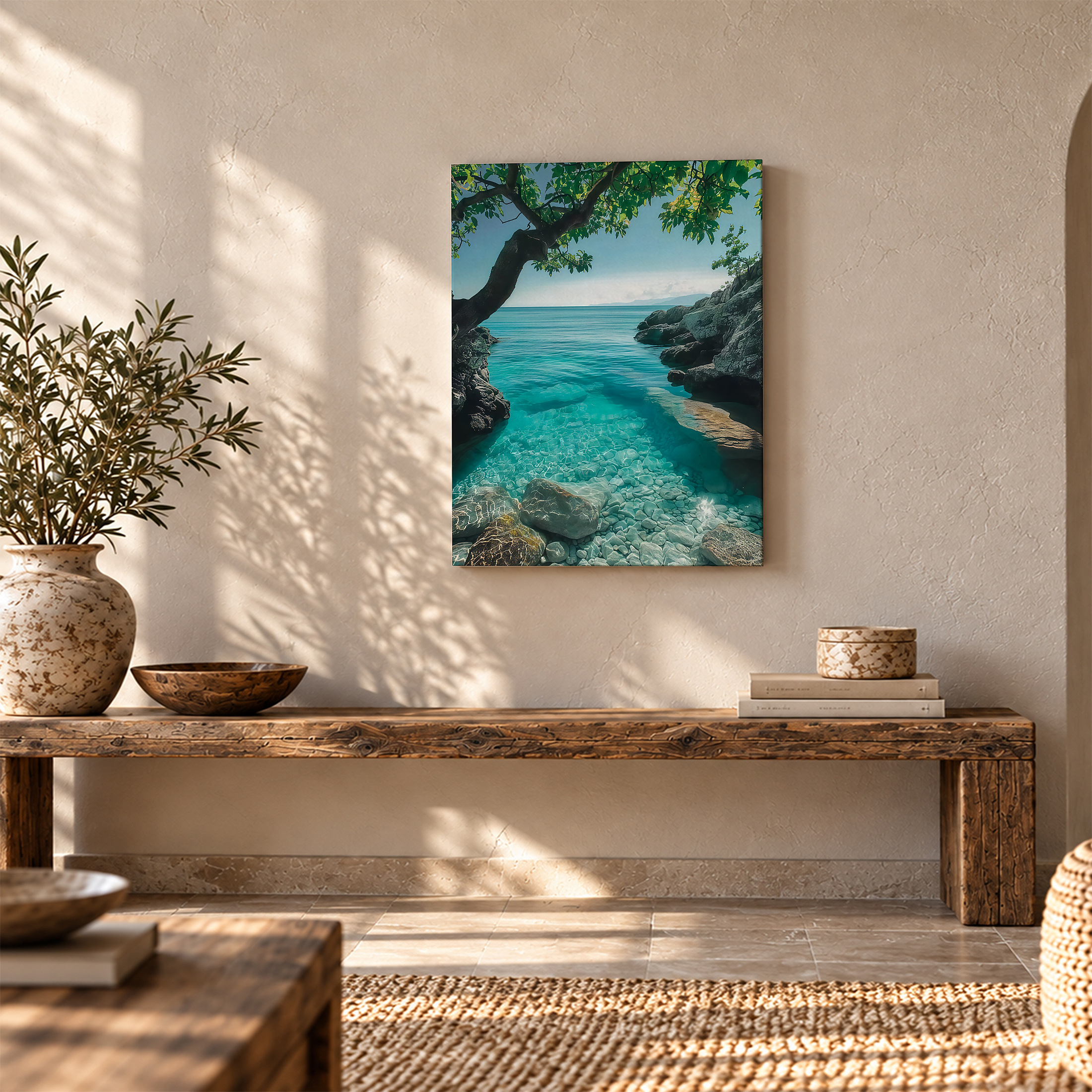 Tropical Ocean Cove Framed Canvas Wall Art - Ready to Hang - Image 5
