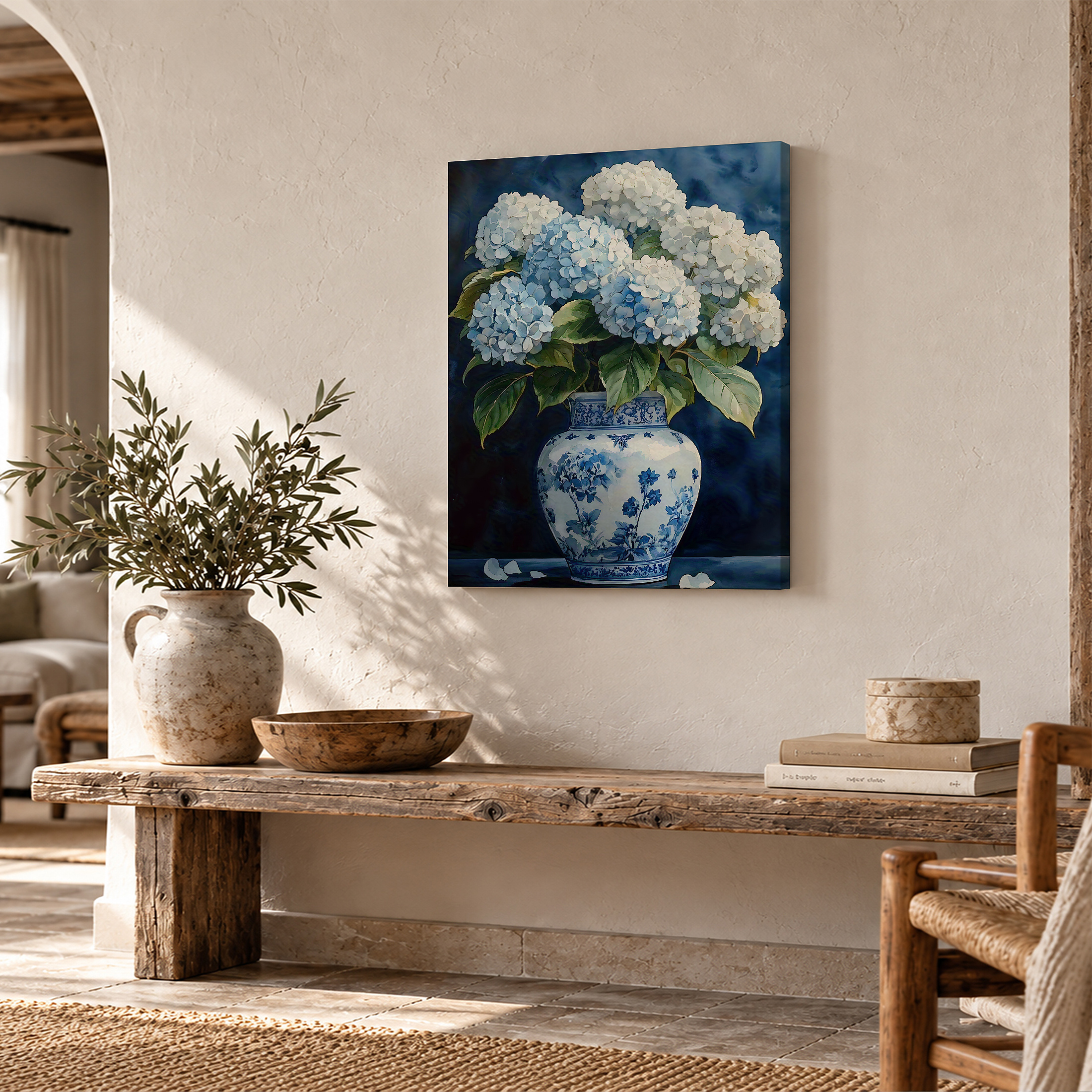 Serene Blue Hydrangea Bouquet Framed Canvas Wall Art - Image 2