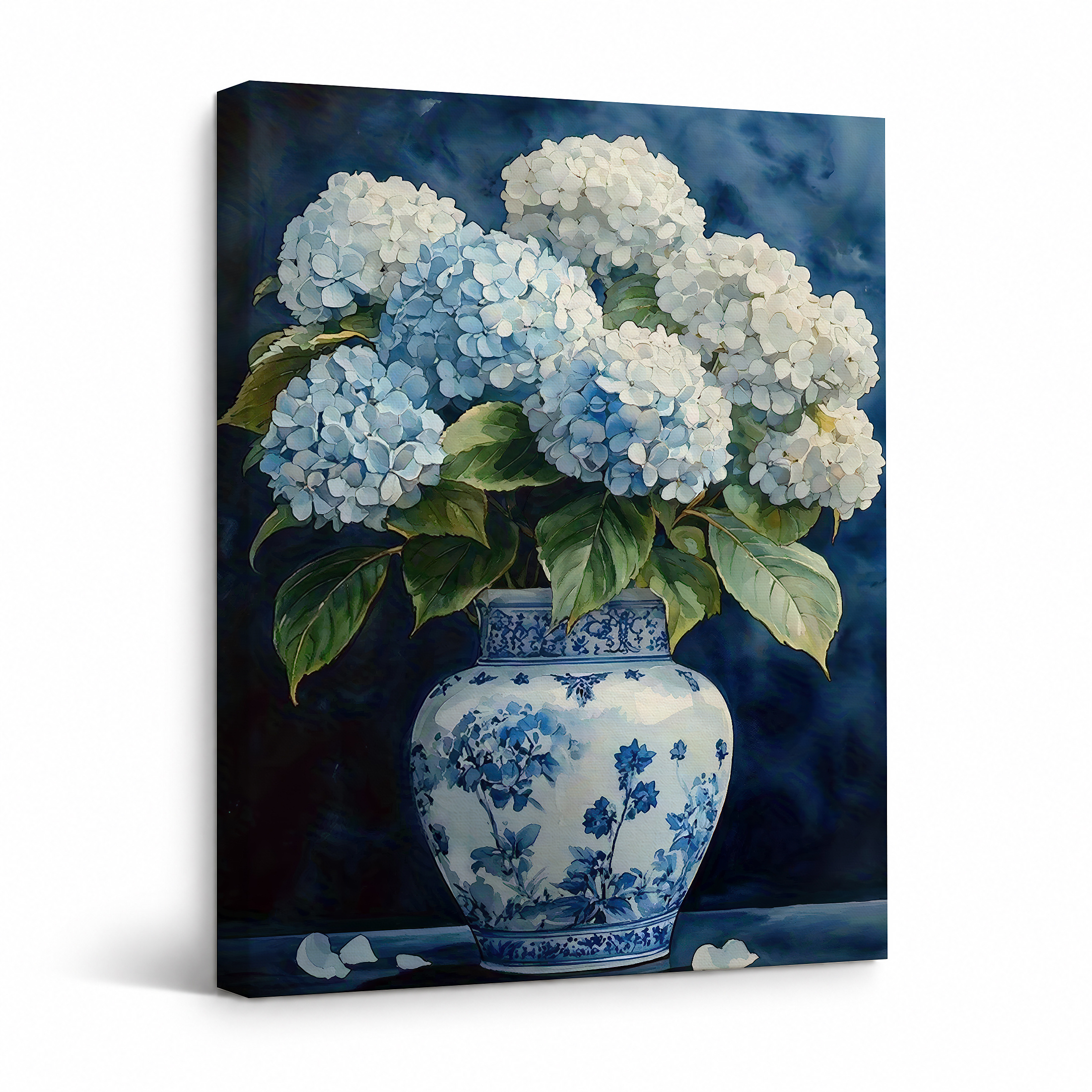 Serene Blue Hydrangea Bouquet Framed Canvas Wall Art