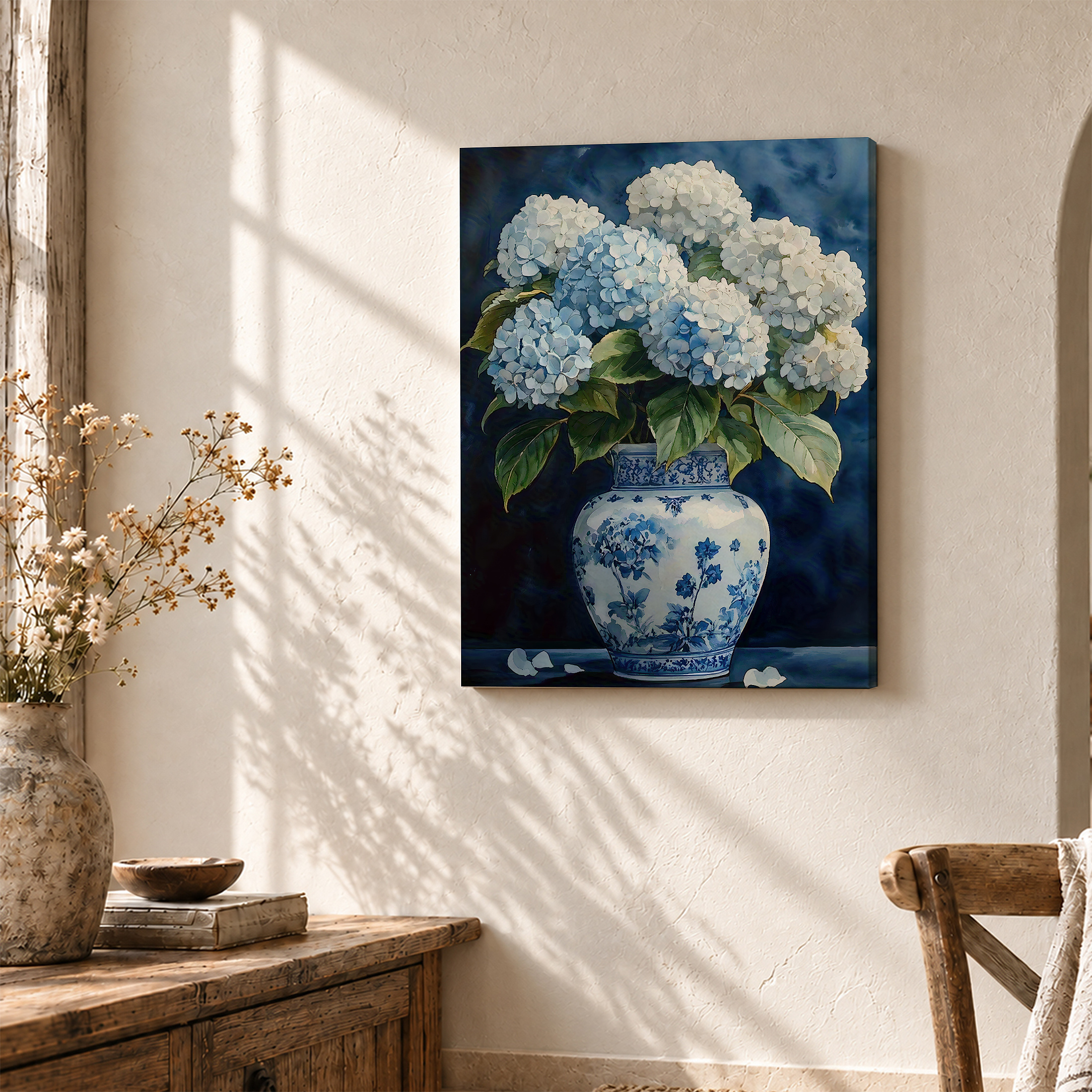 Serene Blue Hydrangea Bouquet Framed Canvas Wall Art - Image 3